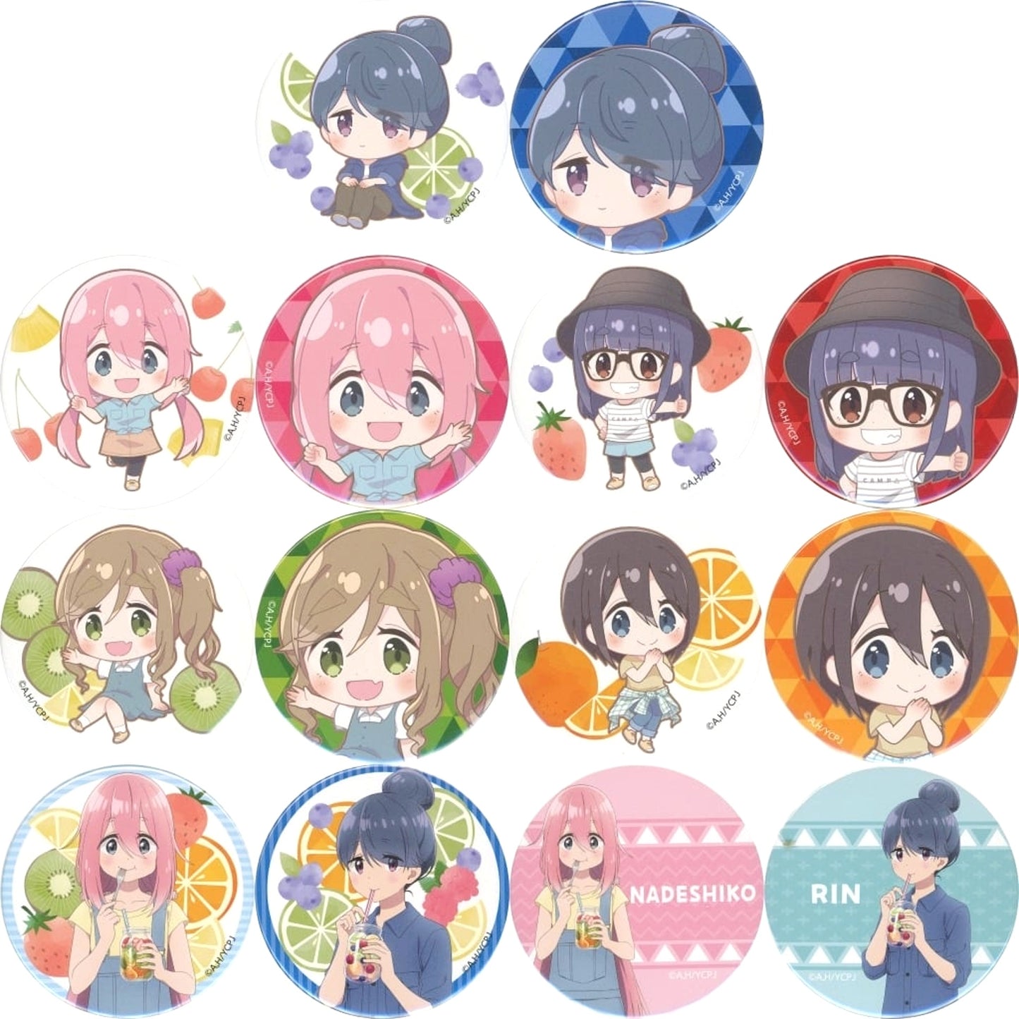 Rin Shima & Others Laid-Back Camp Season 3 All 7 Types Set Minnano Kuji Button Set Set of 2 Prize F [USED]