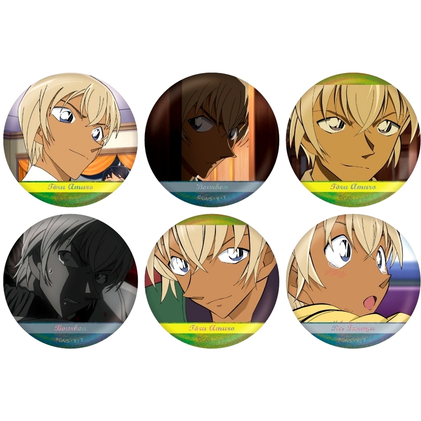Set of 6 Detective Conan Scene Shot Trading Hologram Button Toru Amuro Collection Vol.4 [USED]