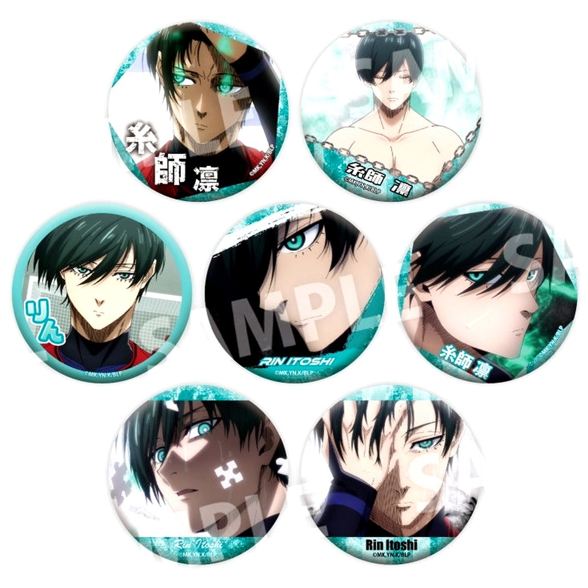 Set of 7 Rin Itoshi Blue Lock Dake Can Button [USED]