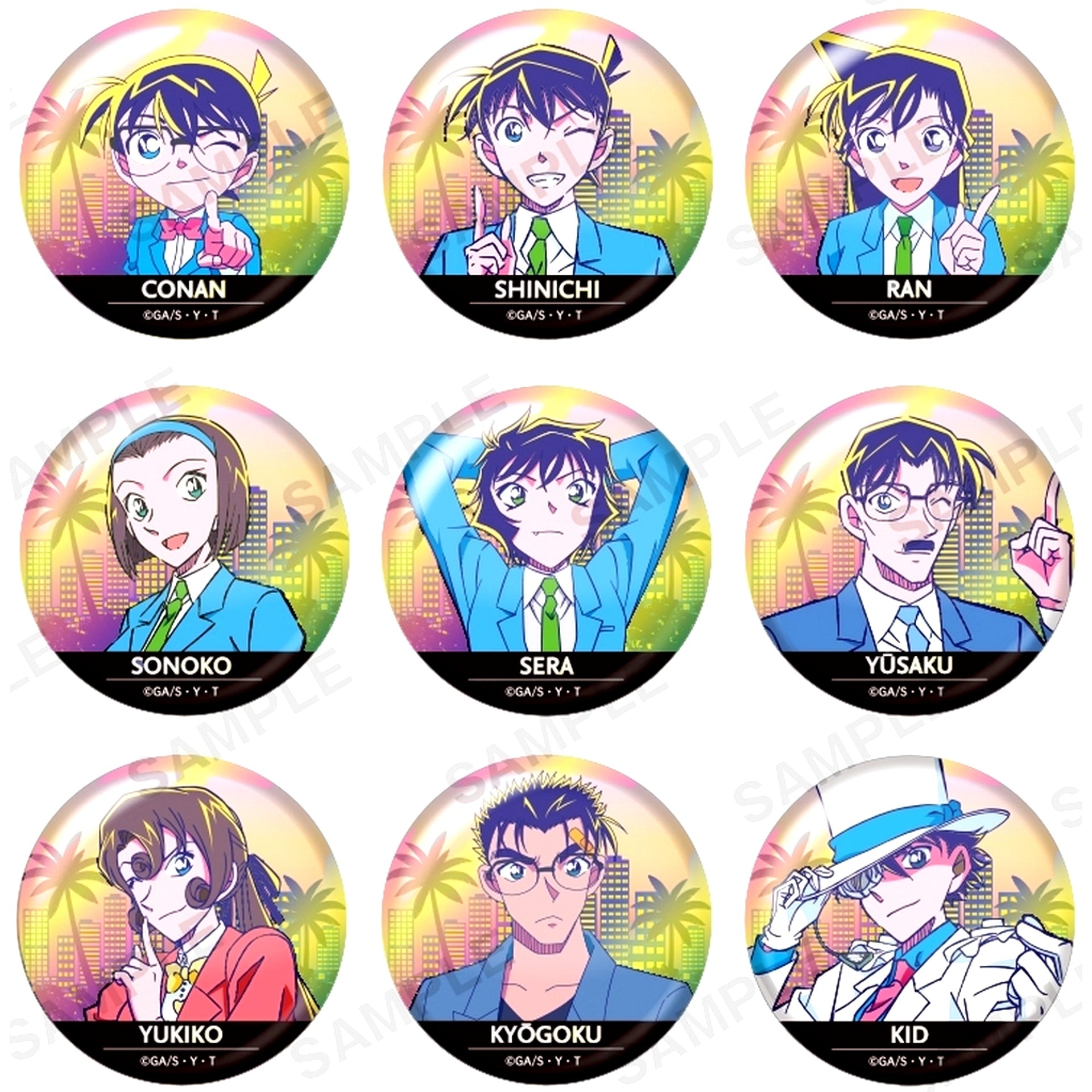 Set of 9 Detective Conan Trading Hologram Button City Pop Ver. Vol.2 [USED]