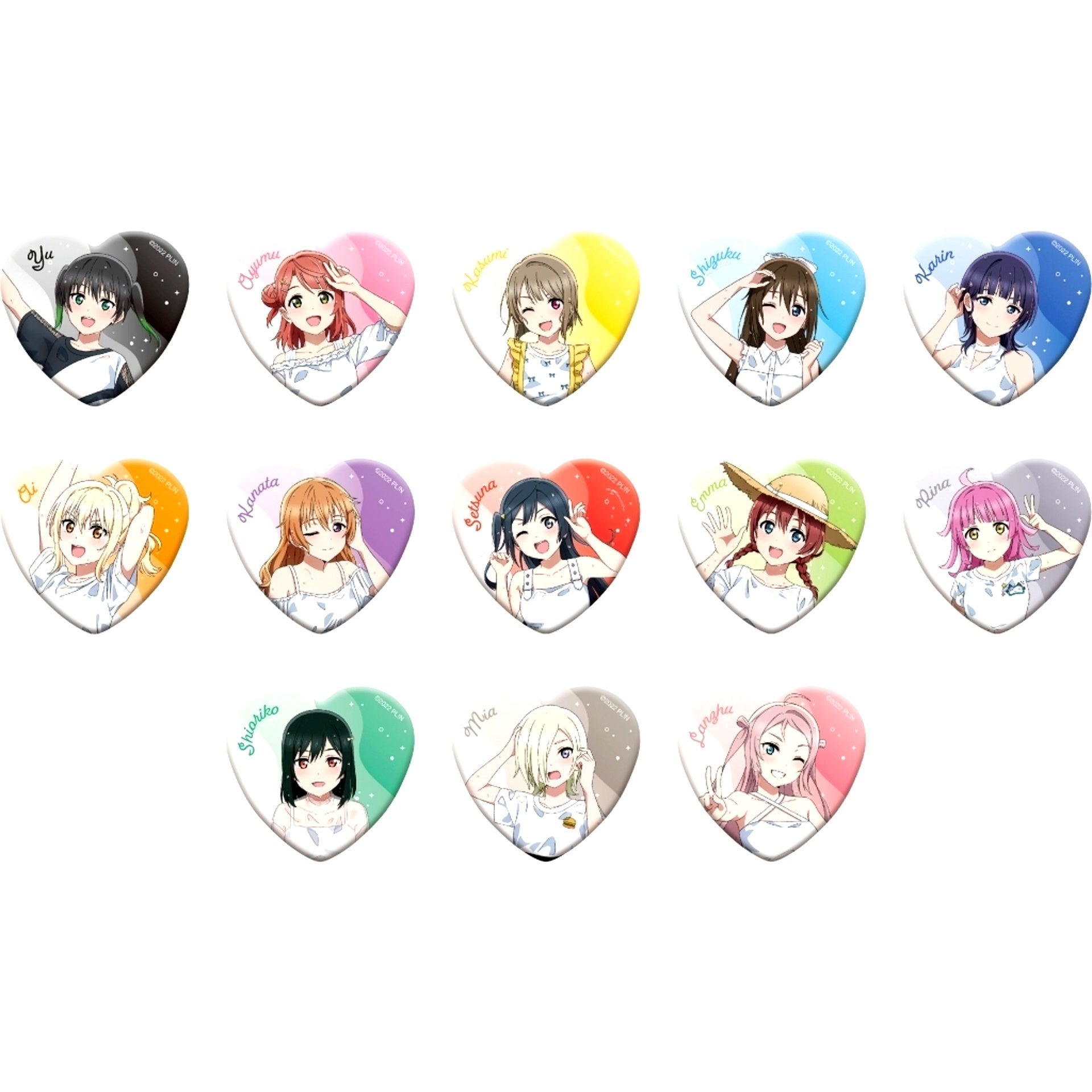 Set of 13 Love Live! Nijigasaki High School Idol Club Heart Character Button Collection [USED]