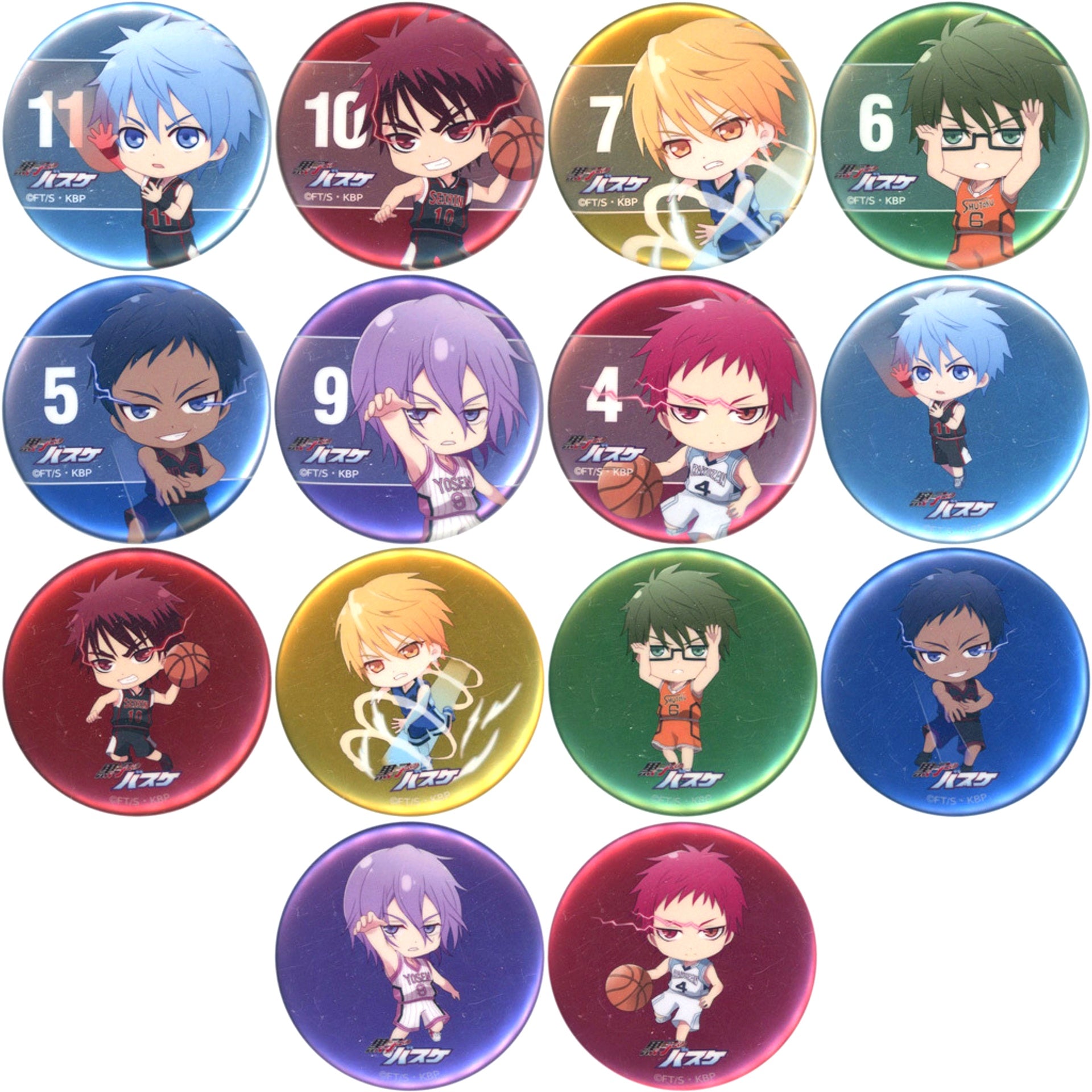Set of 14 Kuroko's Basketball Animate Fair Trading Chibi Character Special Move Ver Metallic Button [USED]