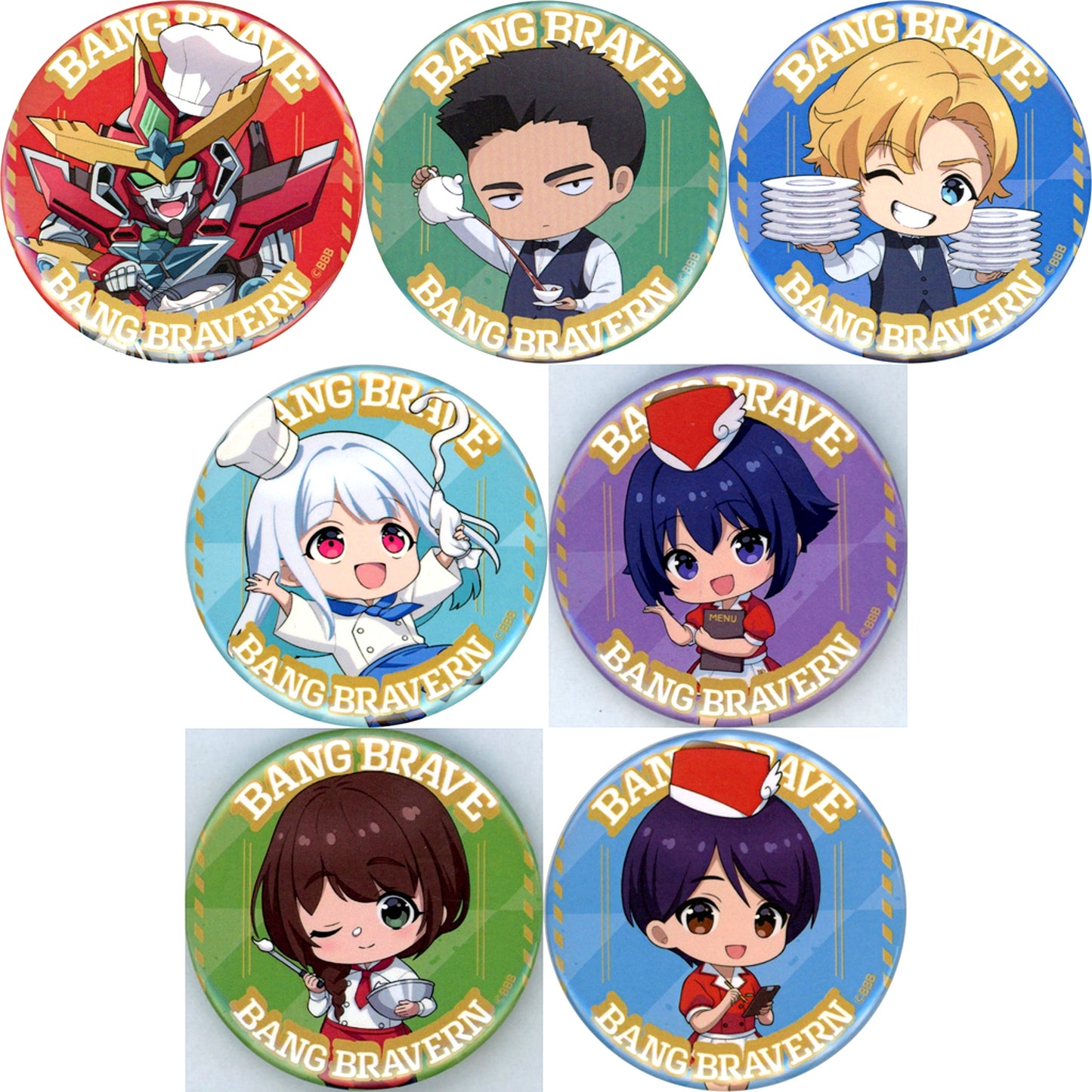 Set of 7 Brave Bang Bravern! Trading Button Mini Character Ver. SWEETS PARADISE [USED]