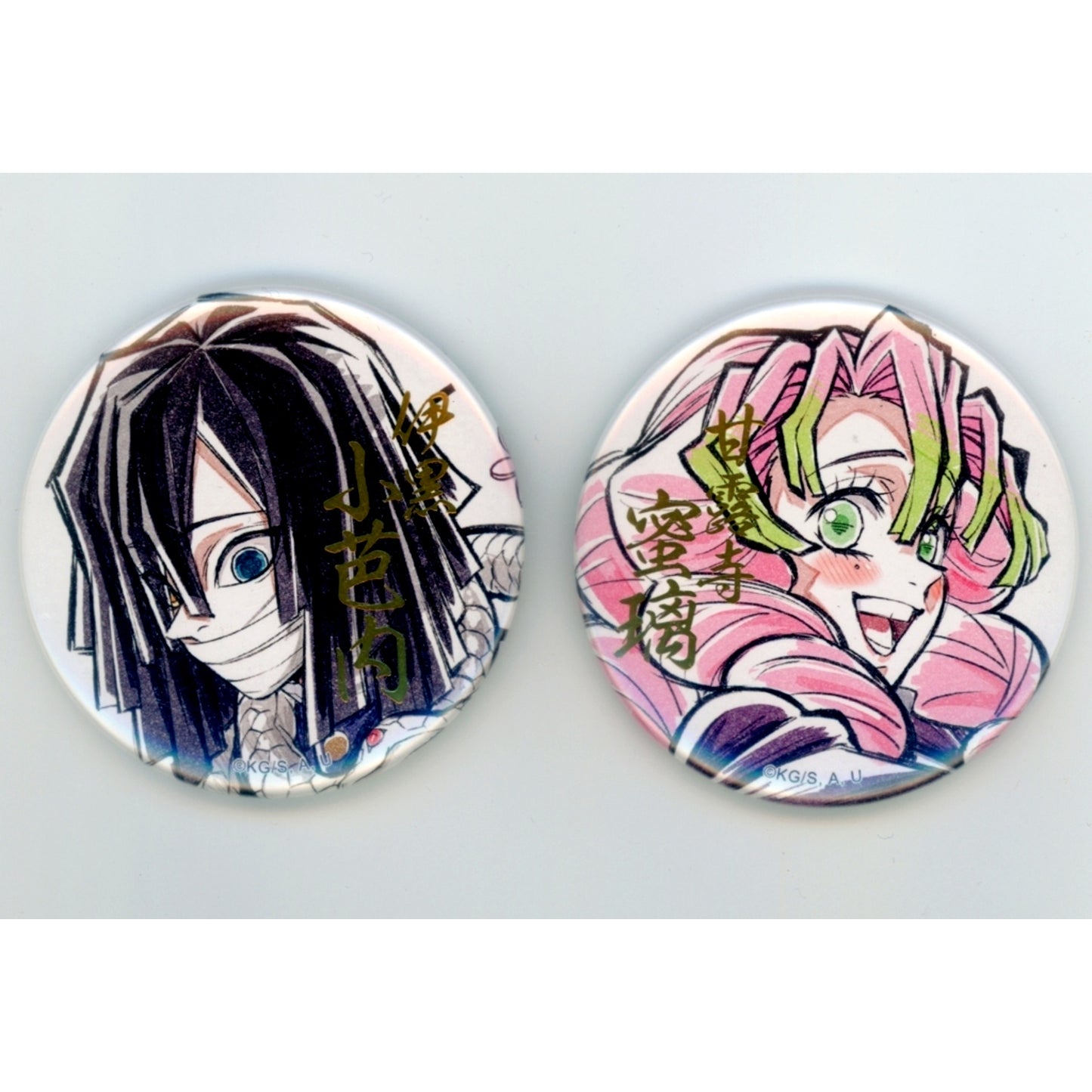 Set of 2 Demon Slayer Hashira Training Arc Episode 6 Strongest of the Demon Slayer Corps Hashira Illustration WEBSHOP Kuji Foil Stamped 57mm Button C Prize [USED]