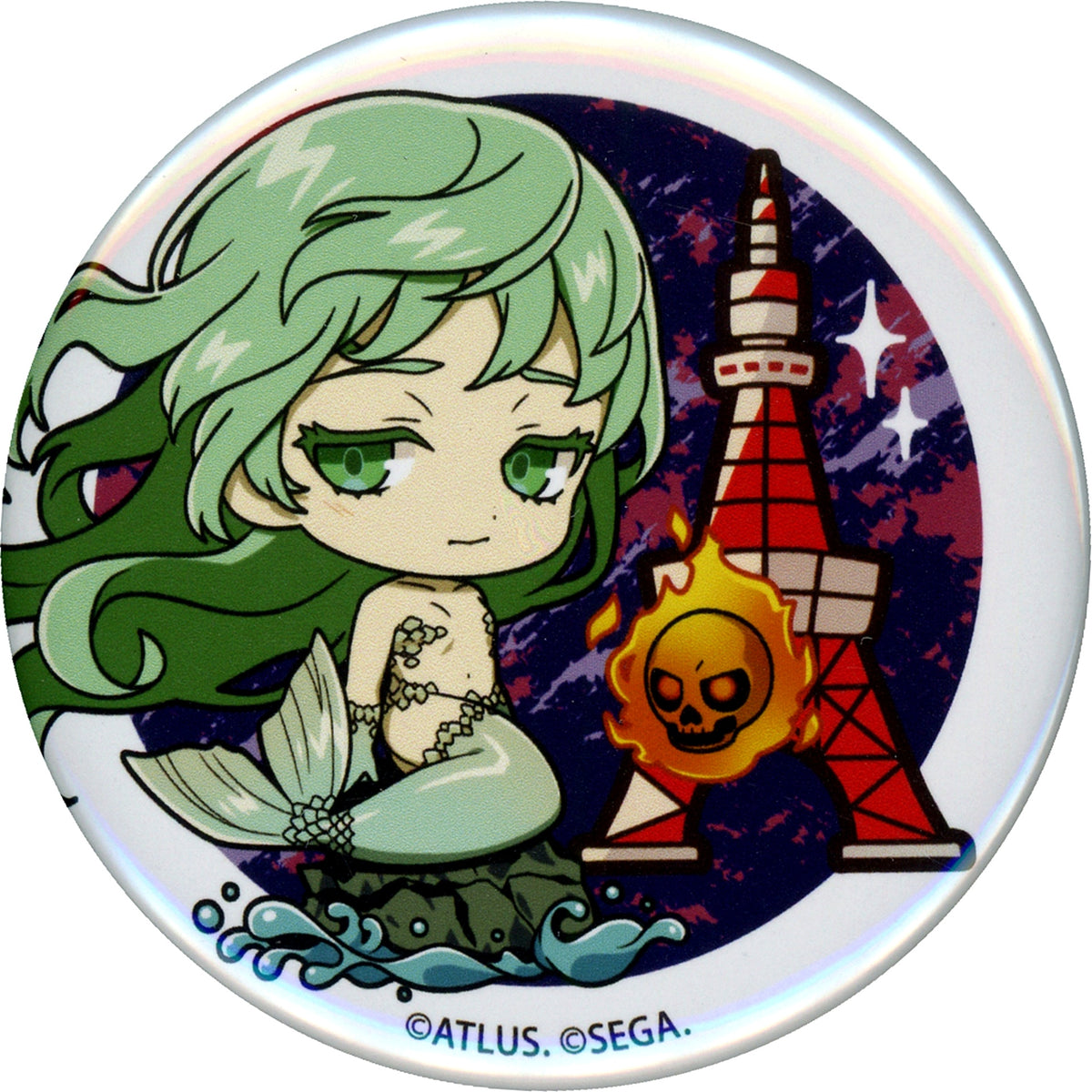 Mermaid Shin Megami Tensei V Vengeance x RED TOKYO TOWER Trading Illustration Chibi Character Button [USED]