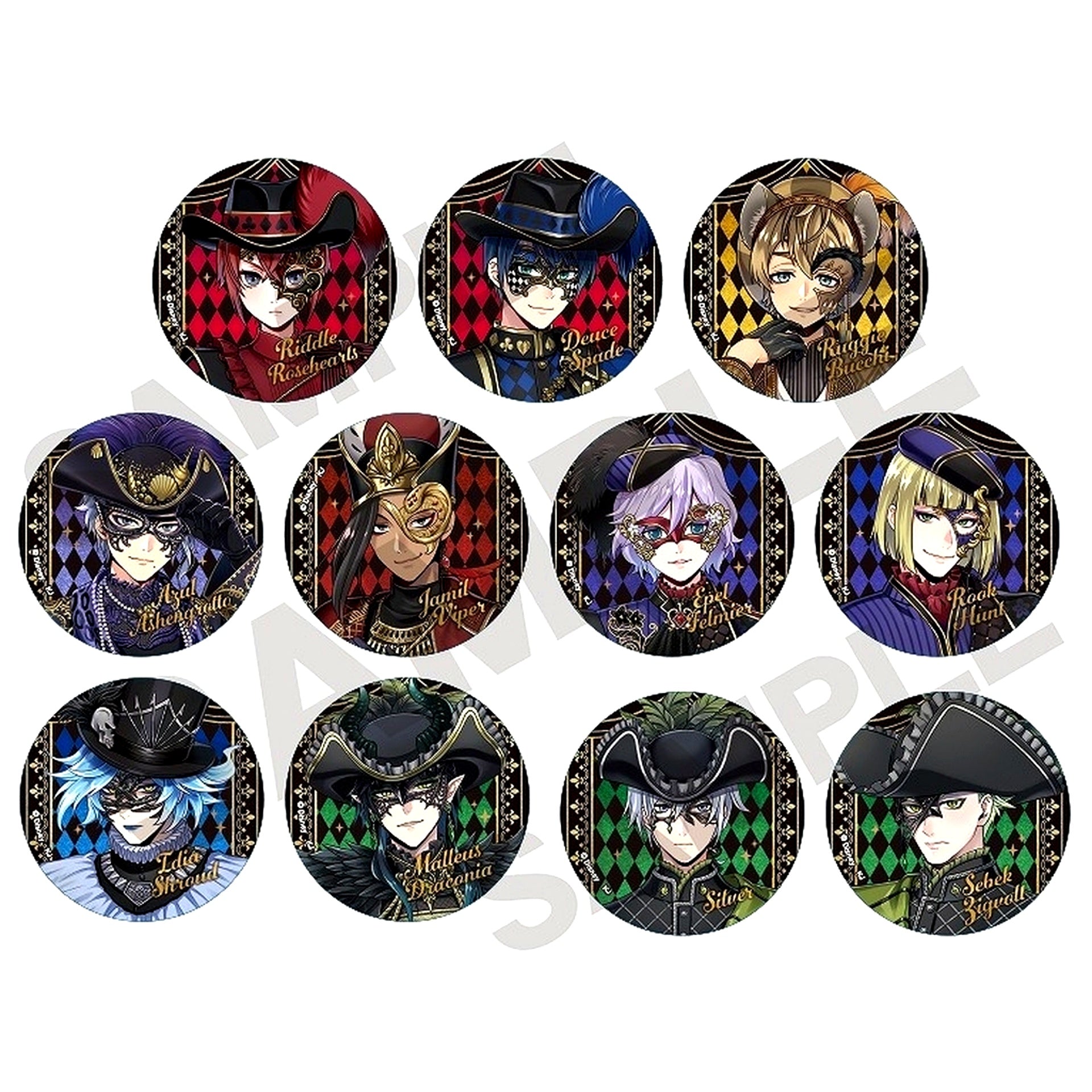 Set of 11 Disney Twisted-Wonderland Trading Glitter Button Masquerade Dress Ver. [USED]