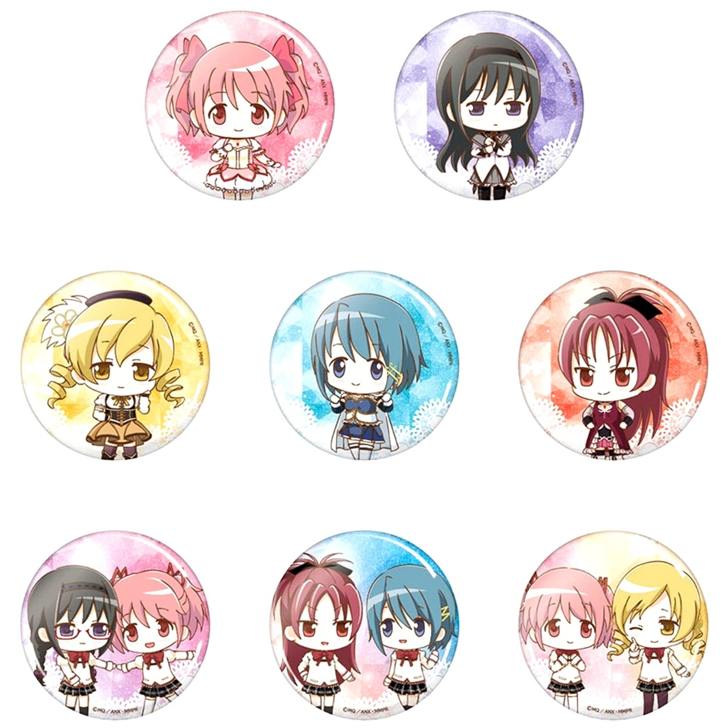 Set of 8 Puella Magi Madoka Magica The Movie Rebellion Waiwai Button [USED]