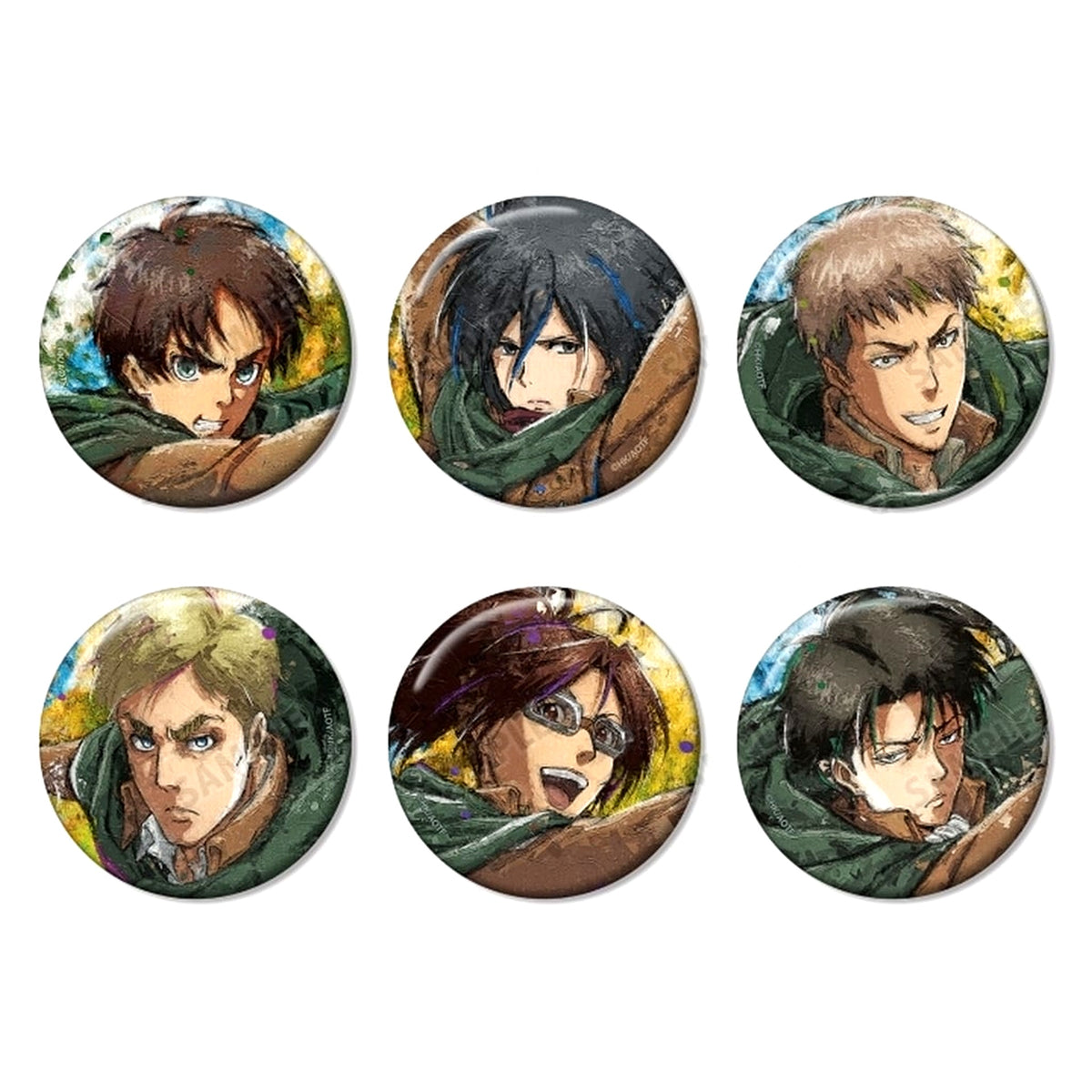 Set of 6 Attack on Titan Trading grunge CANVAS Button [USED]
