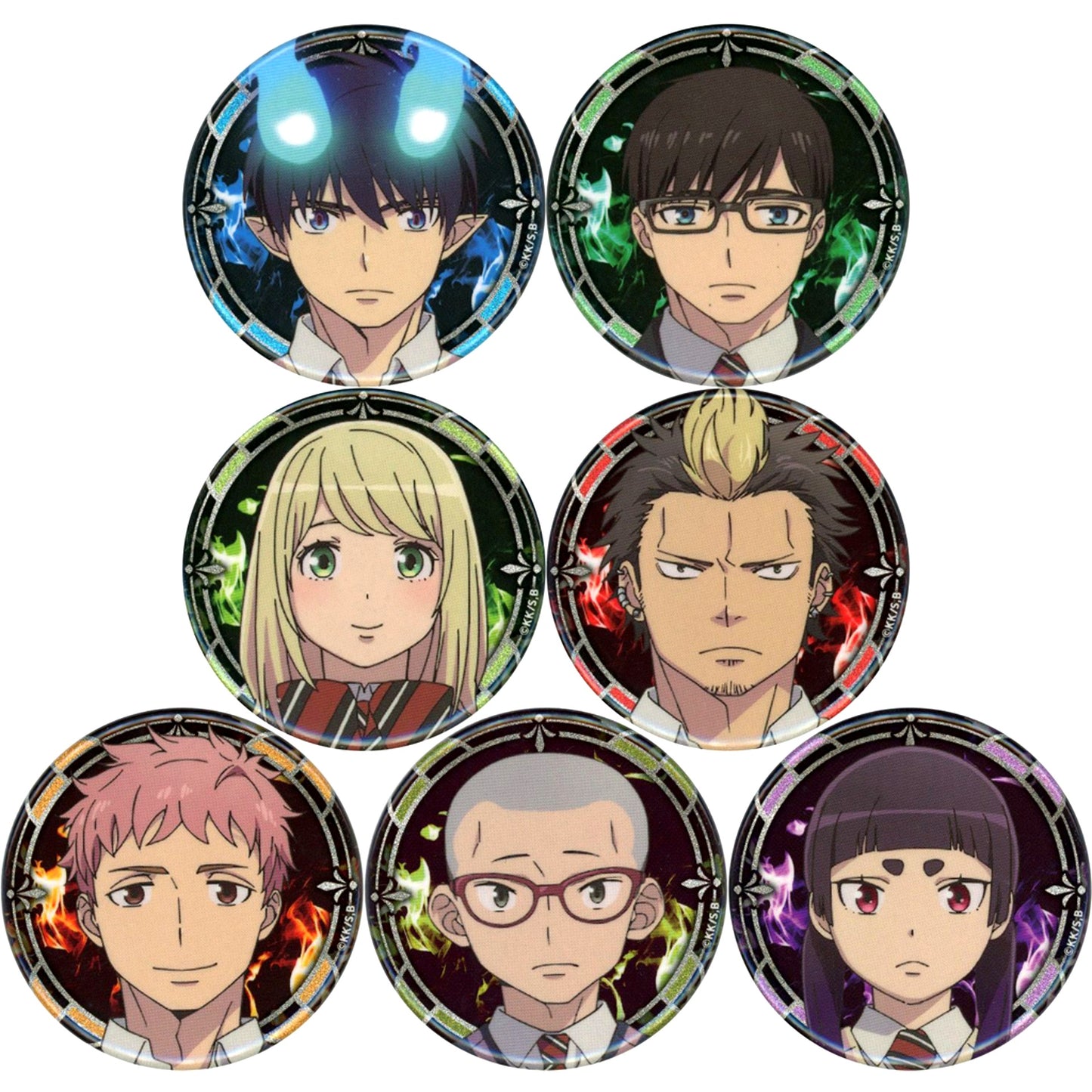 Set of 7 Blue Exorcist Shimane Illuminati Saga Trading Glitter Button POP UP SHOP [USED]