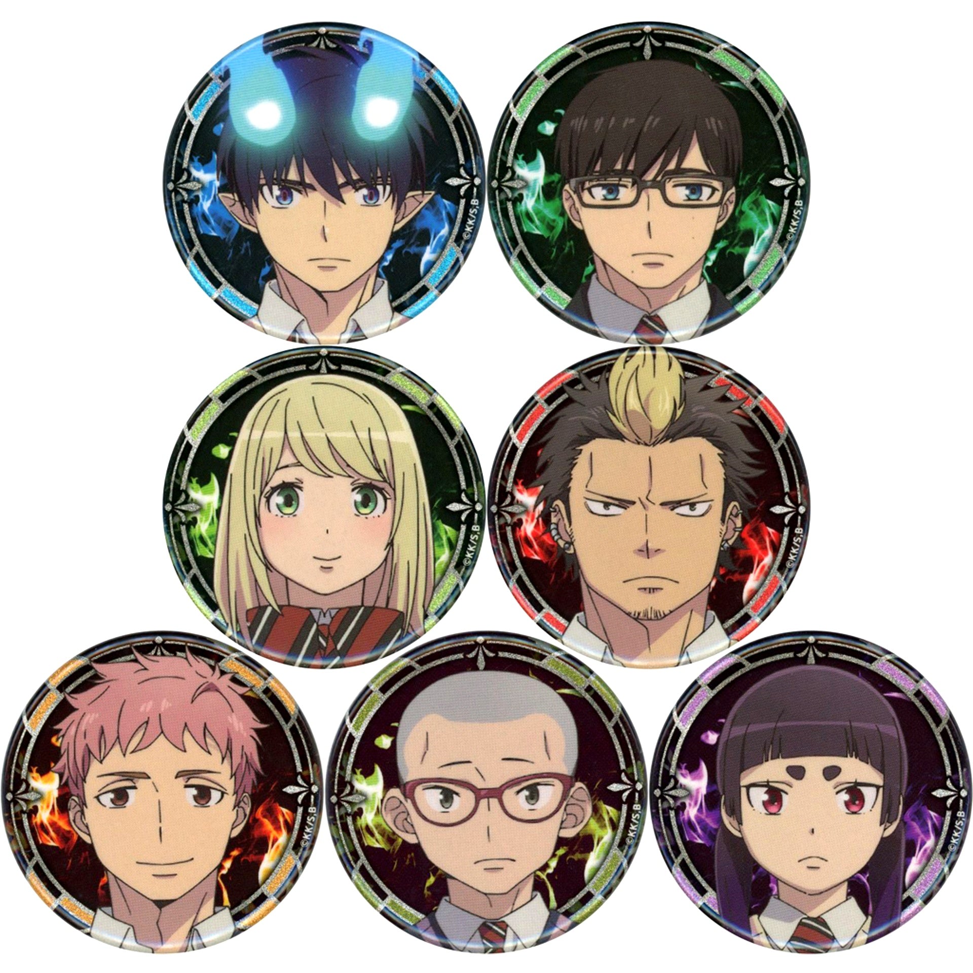 Set of 7 Blue Exorcist Shimane Illuminati Saga Trading Glitter Button POP UP SHOP [USED]