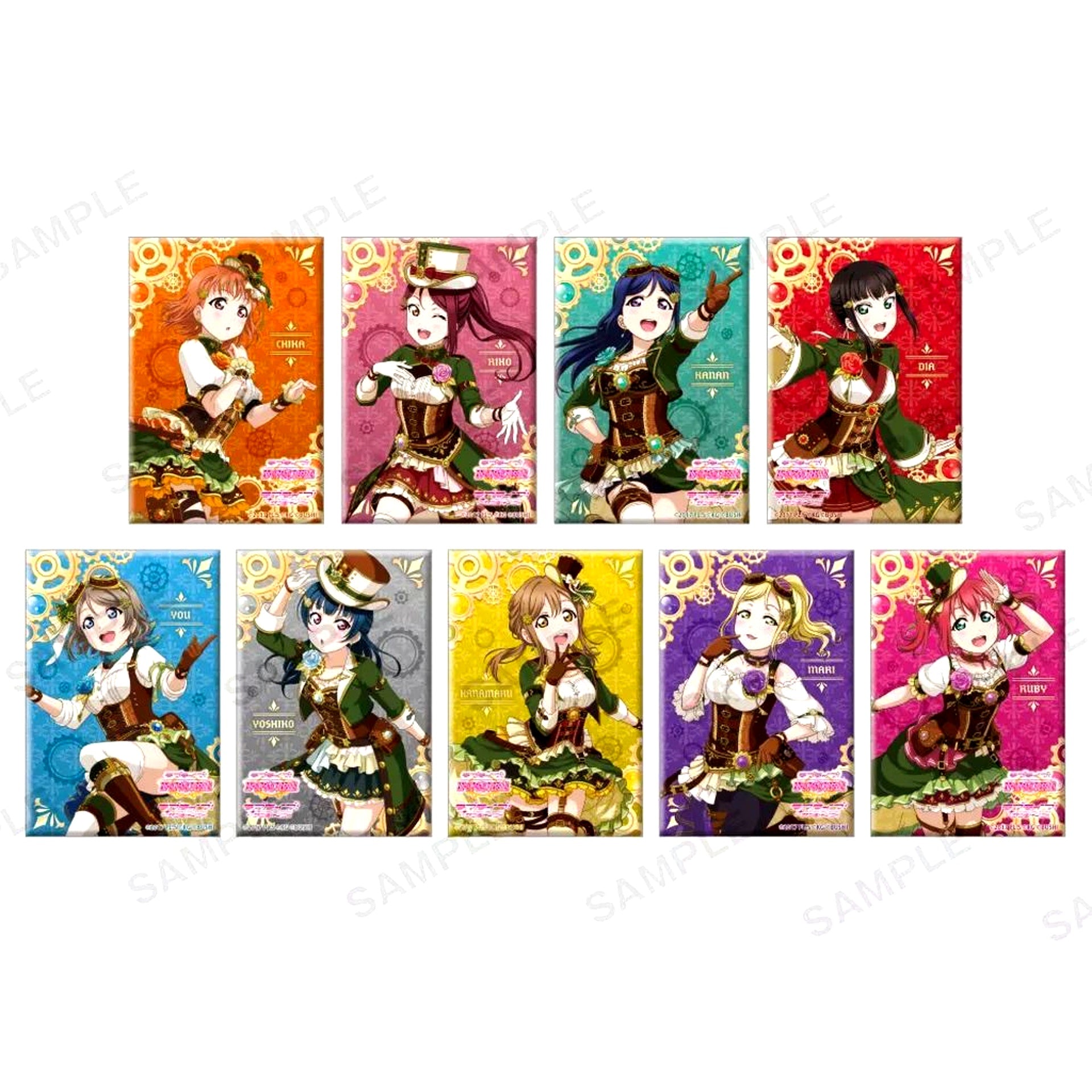 Set of 9 Aqours Love Live! School Idol Festival Square Button Collection Steampunk Ver. [USED]