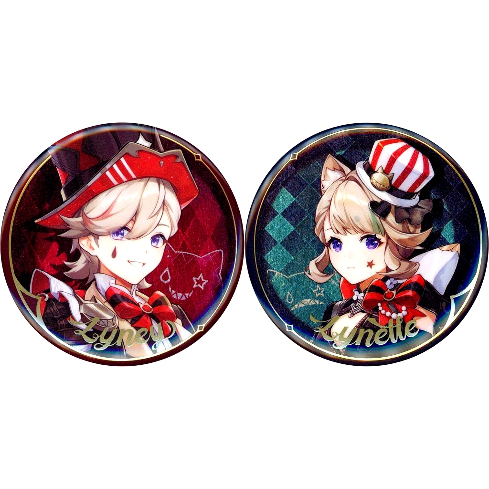 Set of 2 Buttons Lyney and Lynette Genshin Impact KFC China Limited Set Purchase Bonus [USED]