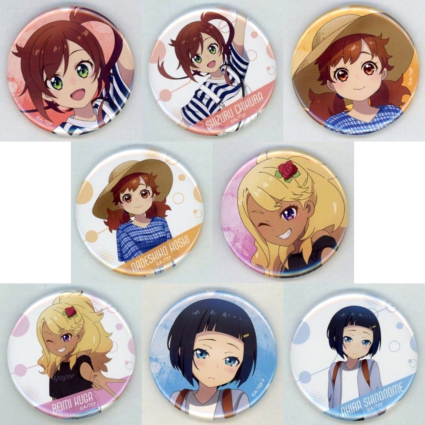 Train to the End of the World Nadeshiko Hoshi & Others Trading Can Badge All 8 Types Set Buttons [USED]