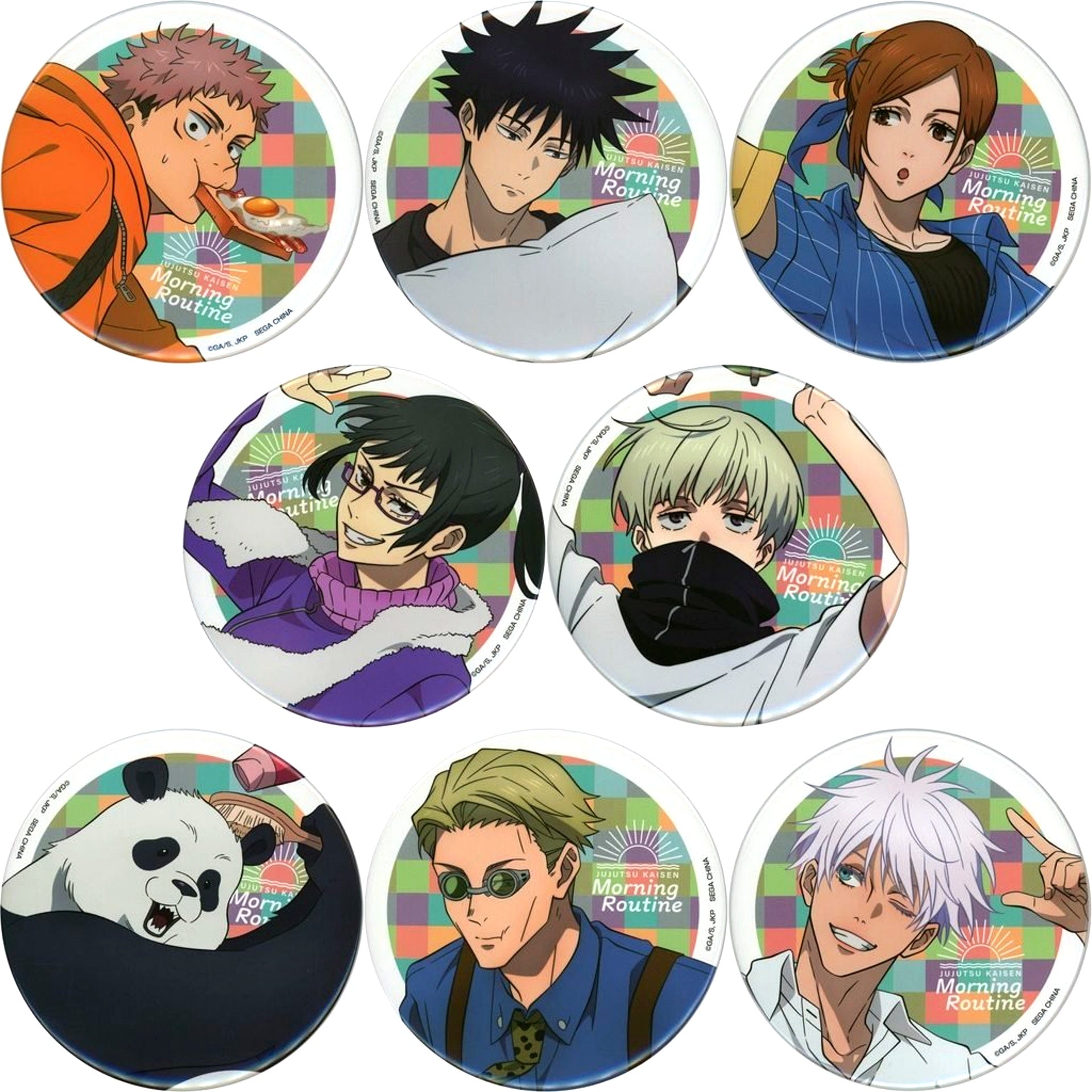 Set of 8 Jujutsu Kaisen Button Sega Lucky Kuji Morning Routine Prize F [USED]