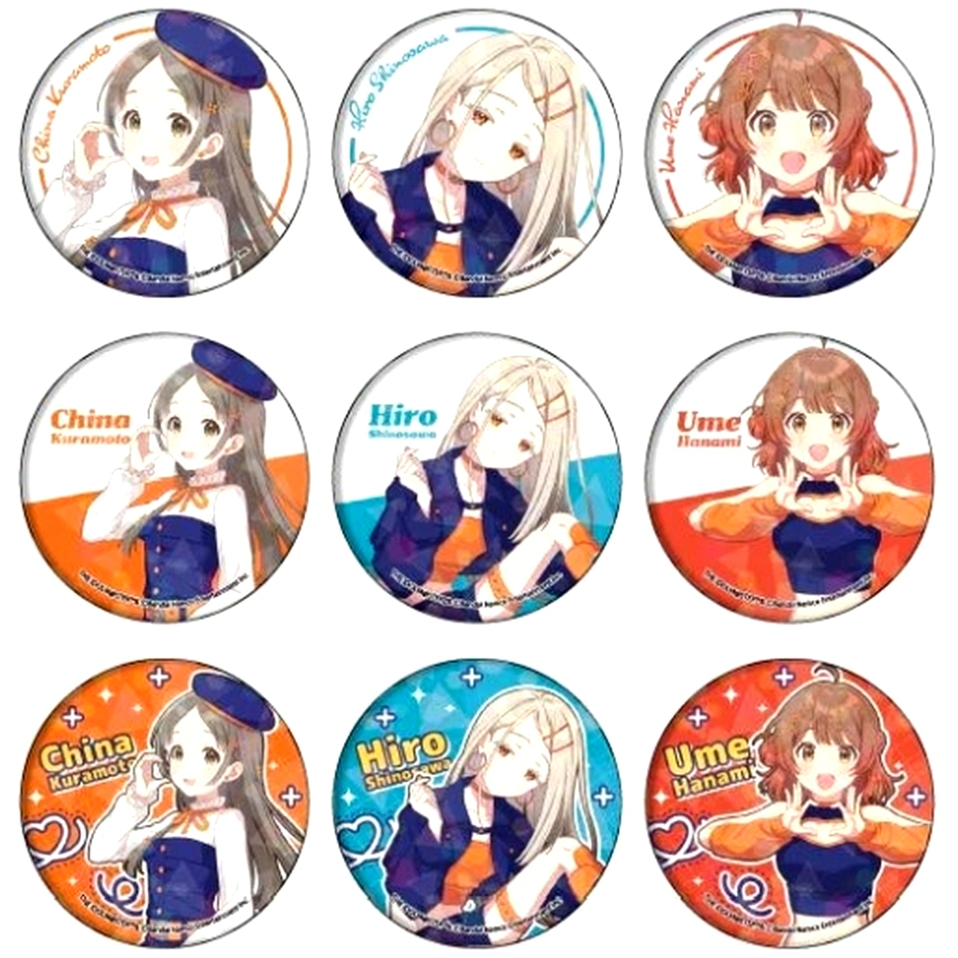 Set of 9 Gakuen Idolmaster Goods Fair in Gamers Hologram Badge 01 / Similar Look Outfit Ver. - Newly Drawn Illustration [USED]