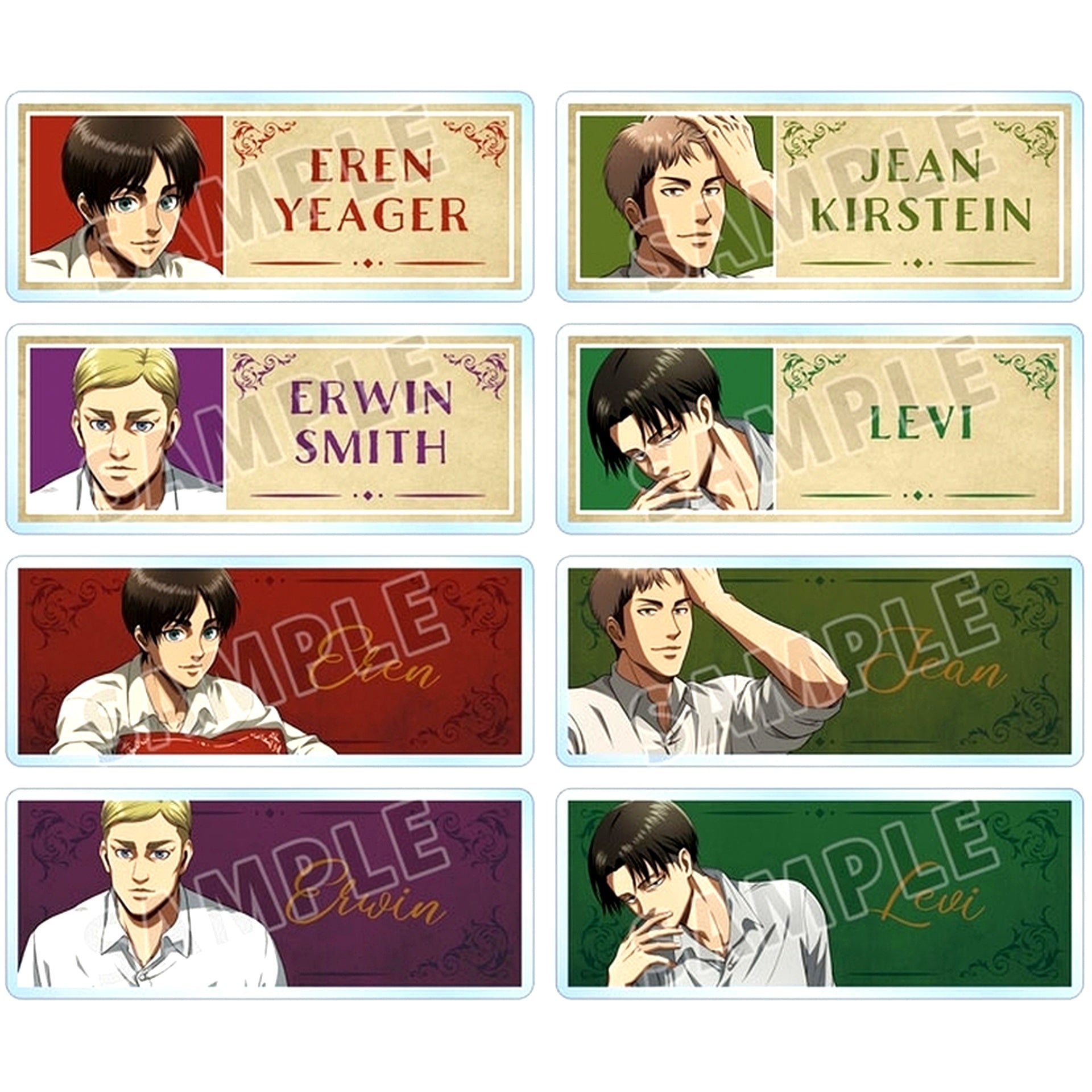 Set of 8 Attack on Titan Newly Drawn Relax Ver. Trading Acrylic Nameplate [USED]