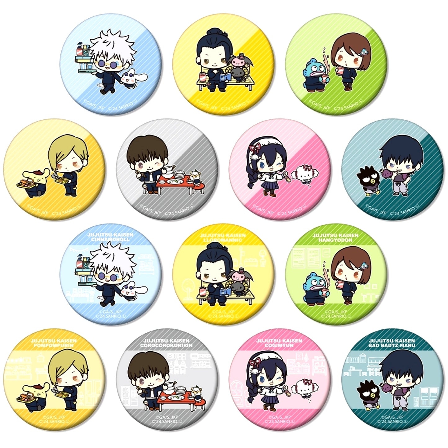 Set of 14 Jujutsu Kaisen Season 2 Hidden Inventory Premature Death x Sanrio Characters Trading Matte Button [USED]