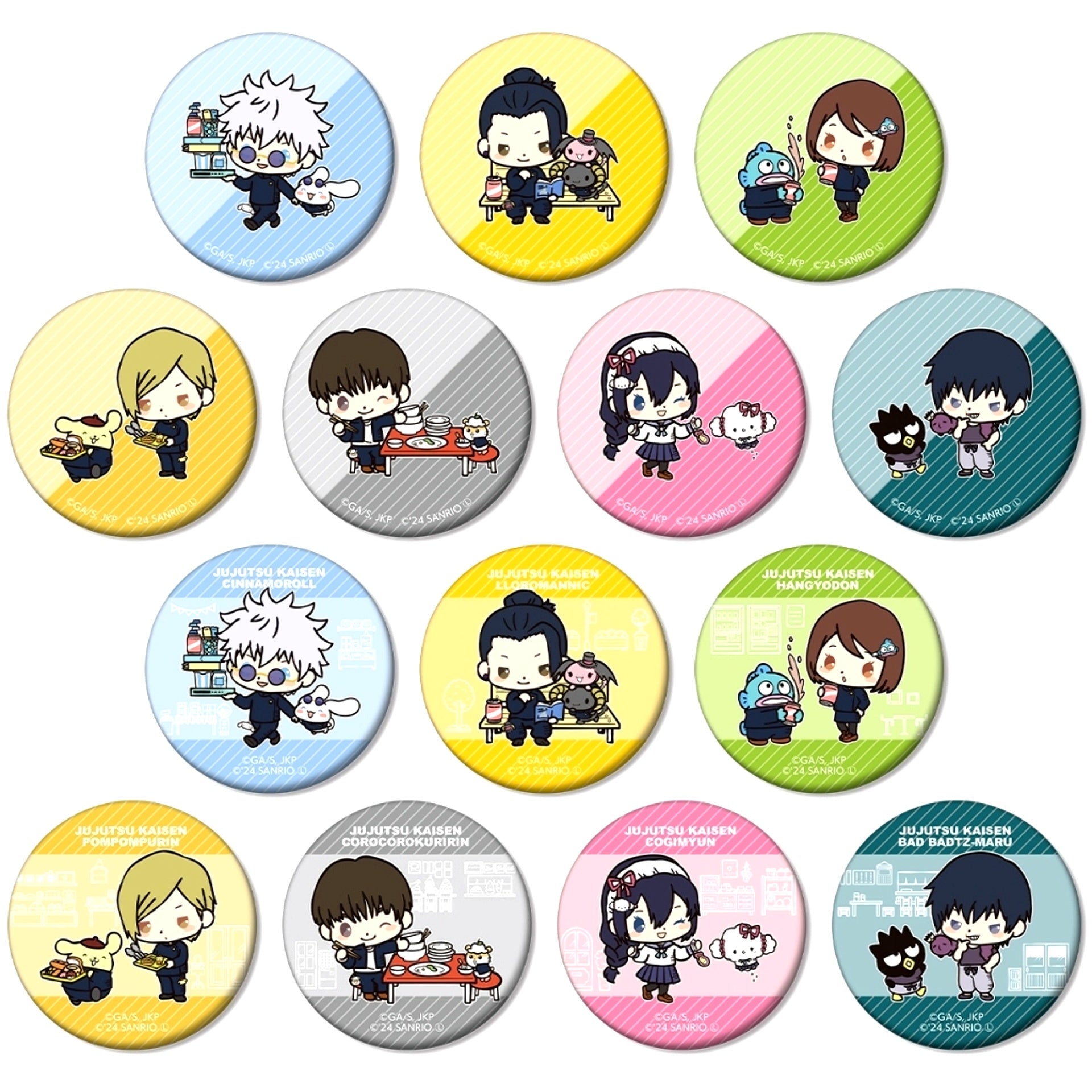 Set of 14 Jujutsu Kaisen Season 2 Hidden Inventory Premature Death x Sanrio Characters Trading Matte Button [USED]