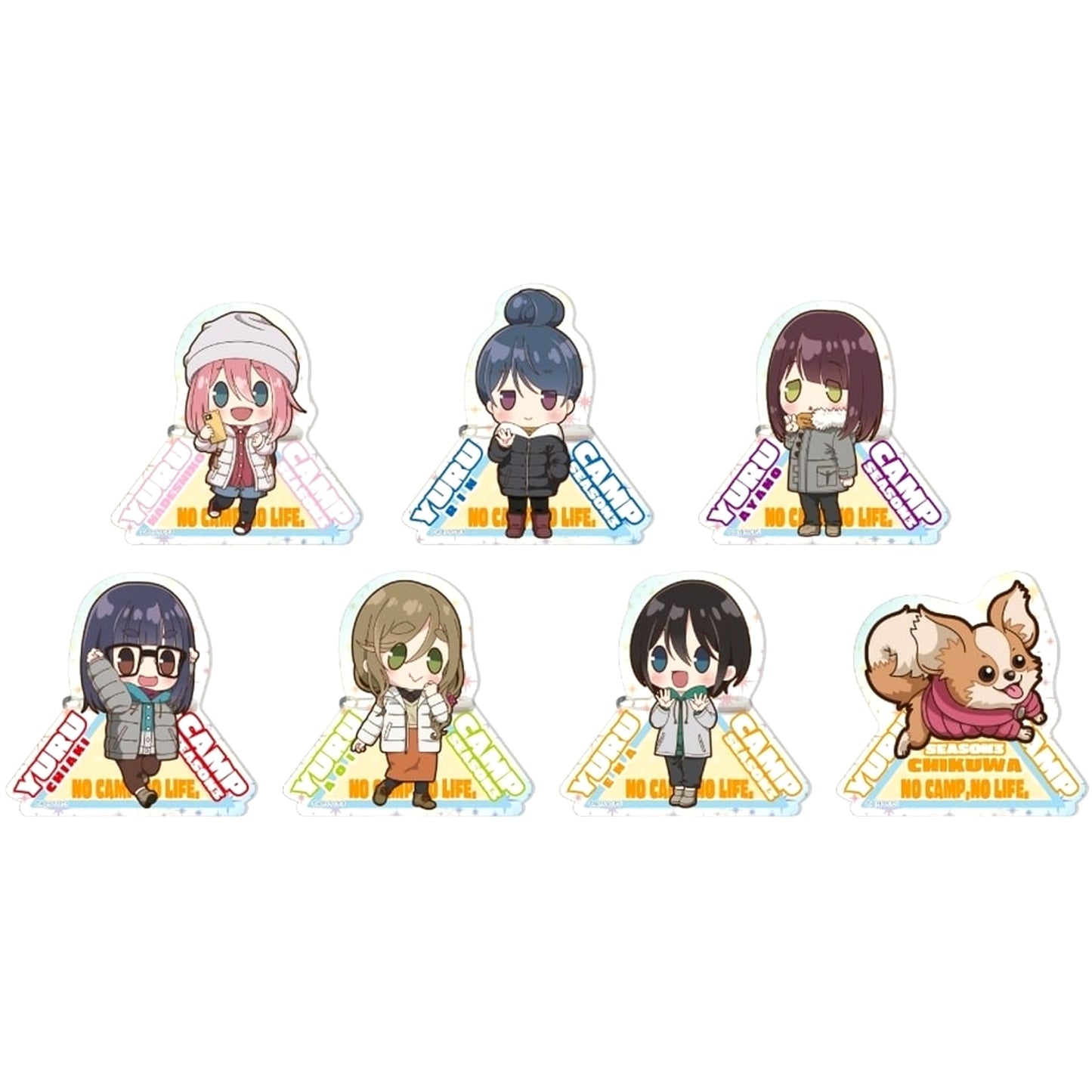 Nadeshiko Kagamihara & Others Laid-Back Camp Season 3 All 7 Types Set Powakoron Series Acrylic Badge Hologram Ver. [USED]