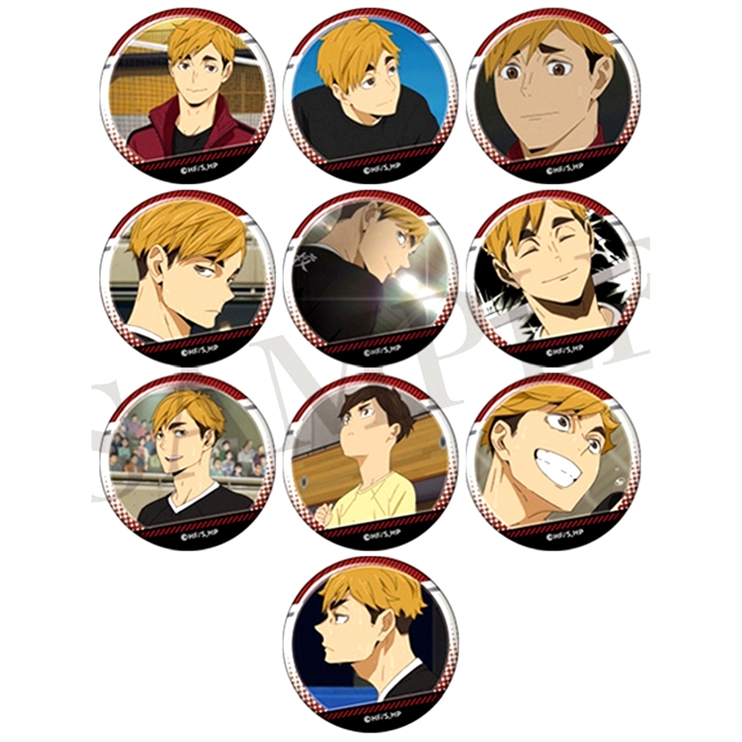 Set of 10 Atsumu Miya Haikyu!! Full of Scene Shot Trading Button [USED]