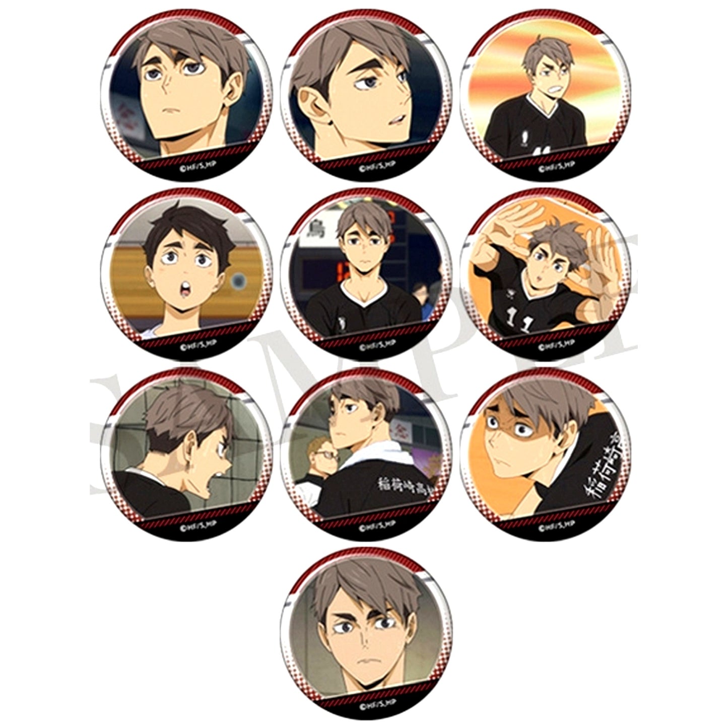Set of 10 Osamu Miya Haikyu!! Full of Scene Shot Trading Button [USED]
