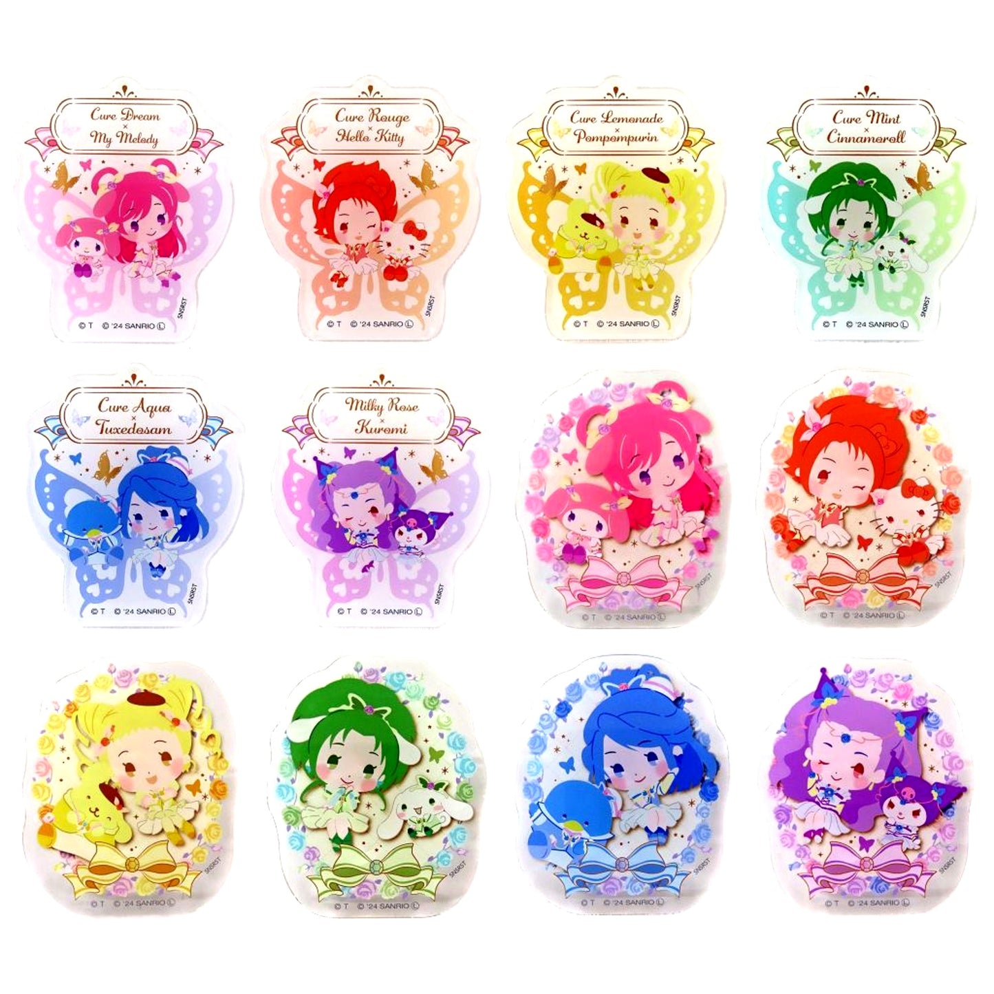 Set of 12 Acrylic Clip Badge Collection Yes Precure 5 GoGo x Sanrio Characters [USED]
