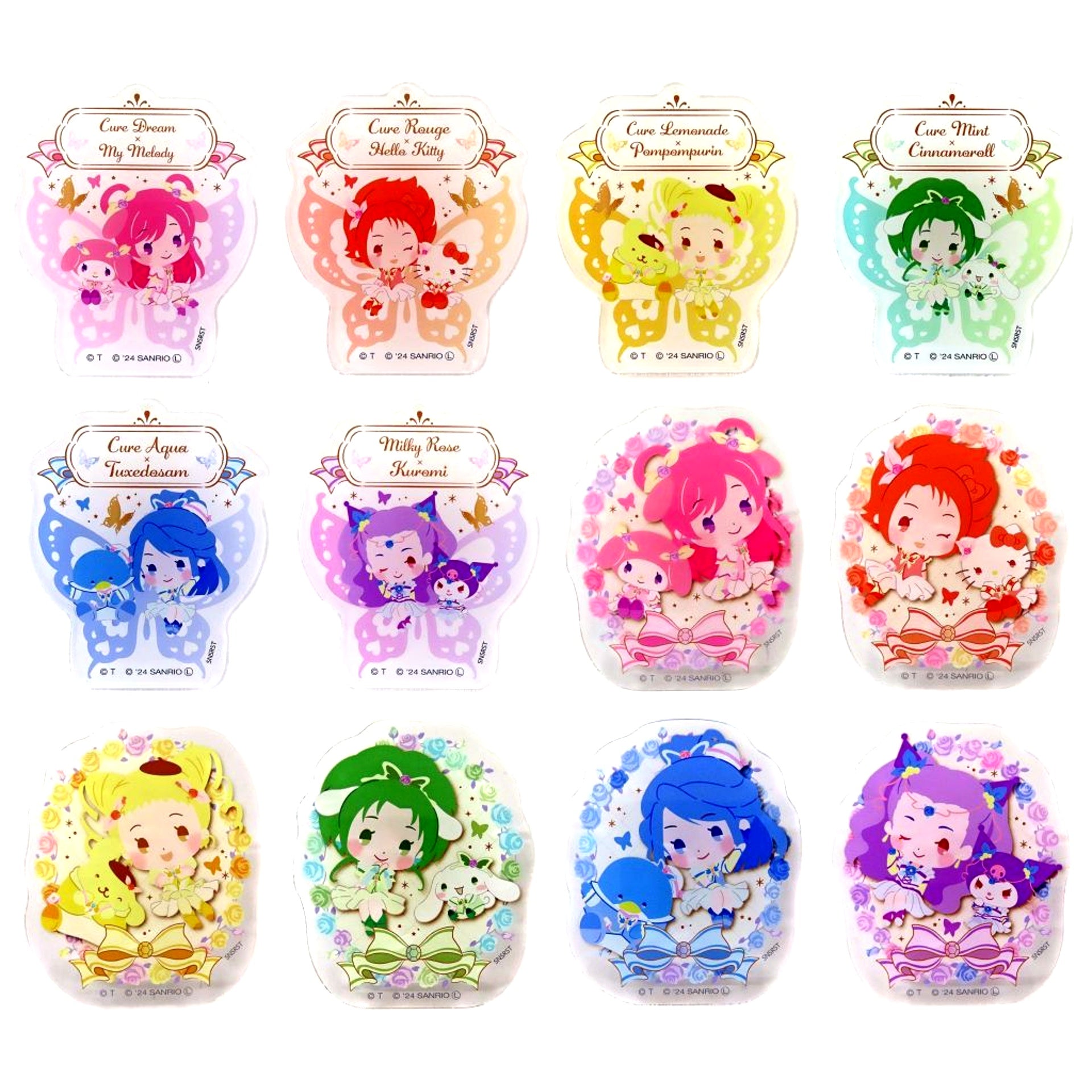 Set of 12 Acrylic Clip Badge Collection Yes Precure 5 GoGo x Sanrio Characters [USED]