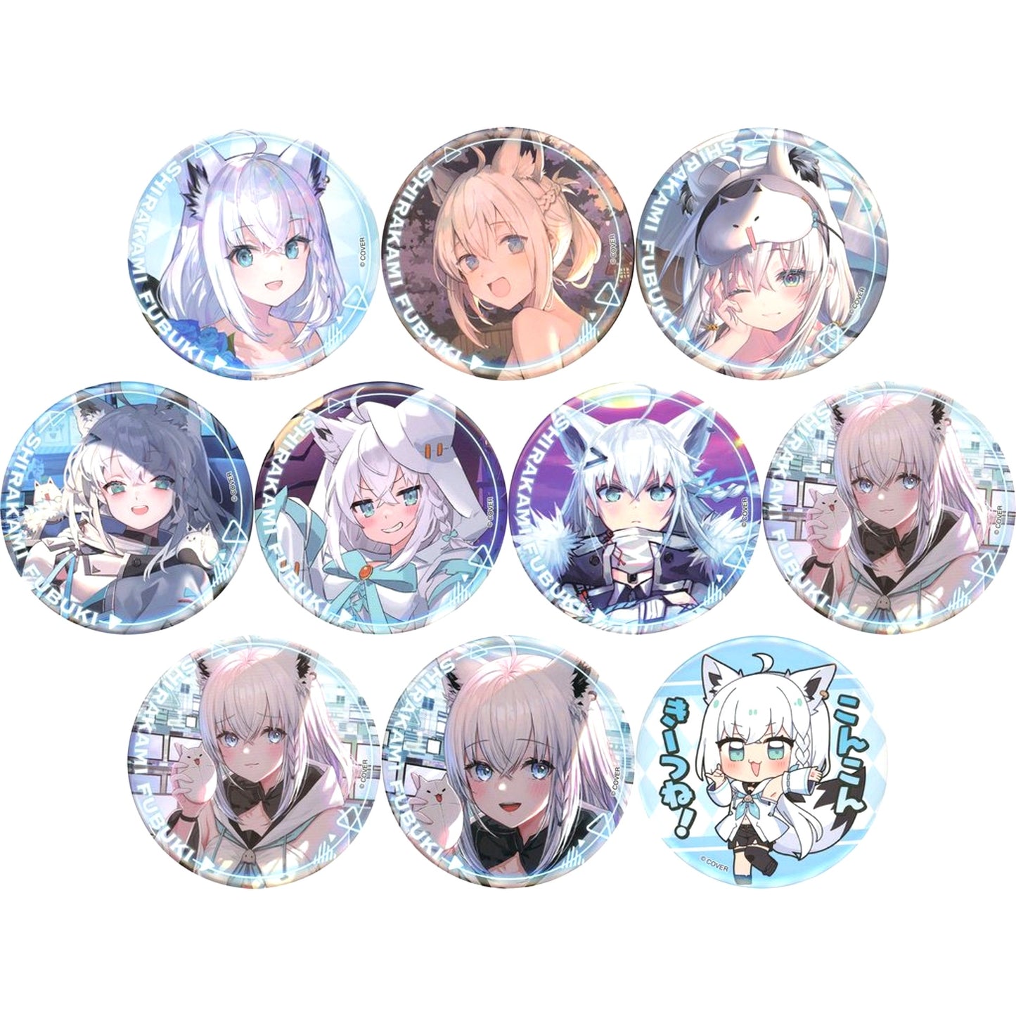 Set of 10 VTuber hololive Shirakami Fubuki Art Selection Only Button [USED]