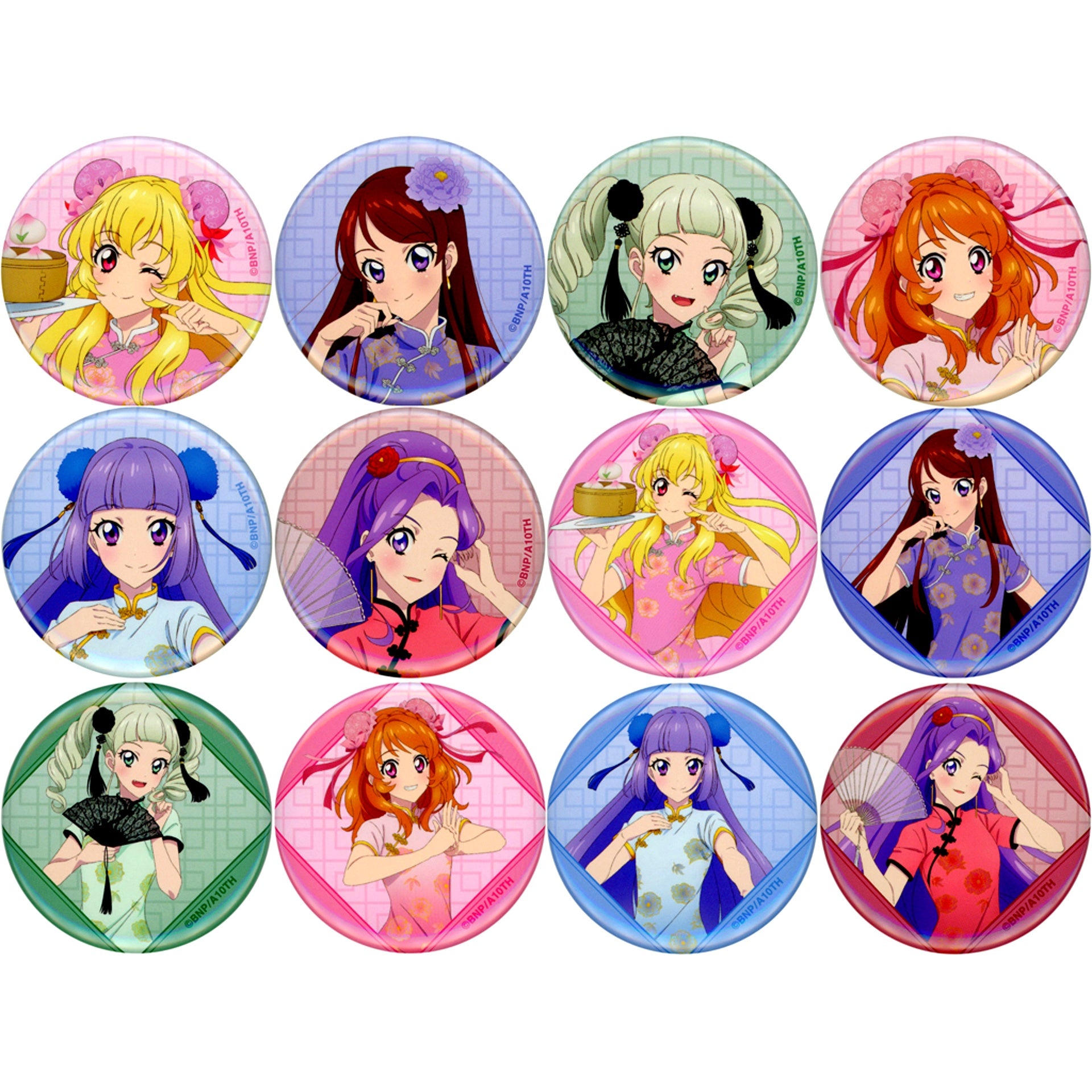 Set of 12 Illustration China Dress Ver. Trading Button Aikatsu! 10th Story Future Starway Animate Fair [USED]