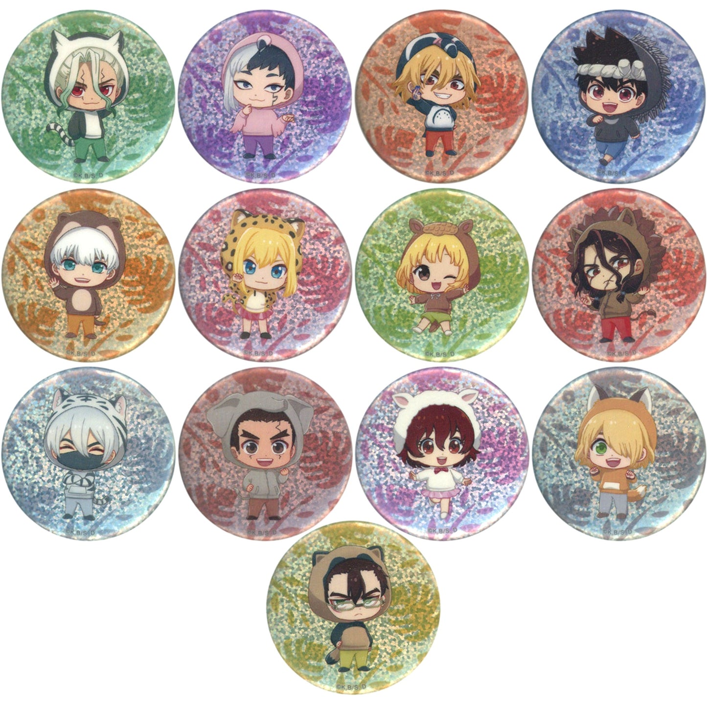 Set of 13 All Characters Dr. STONE Tobu Zoo Trading Chibi Chara Animal Hoodie Ver. Hologram Button [USED]