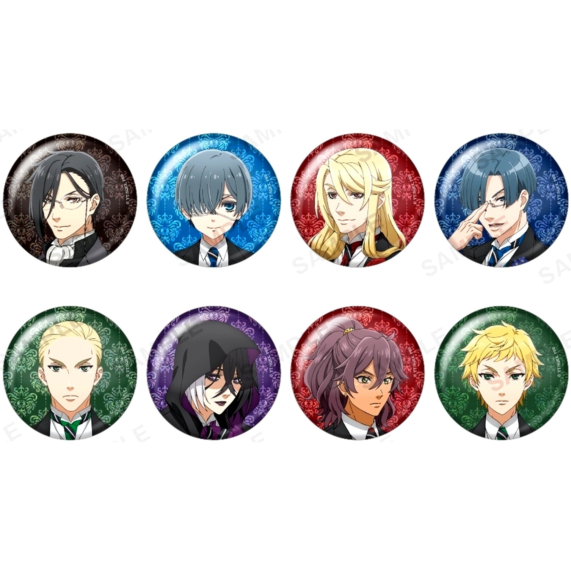 Set of 8 Trading Big Holo Button Black Butler Public School Arc [USED]
