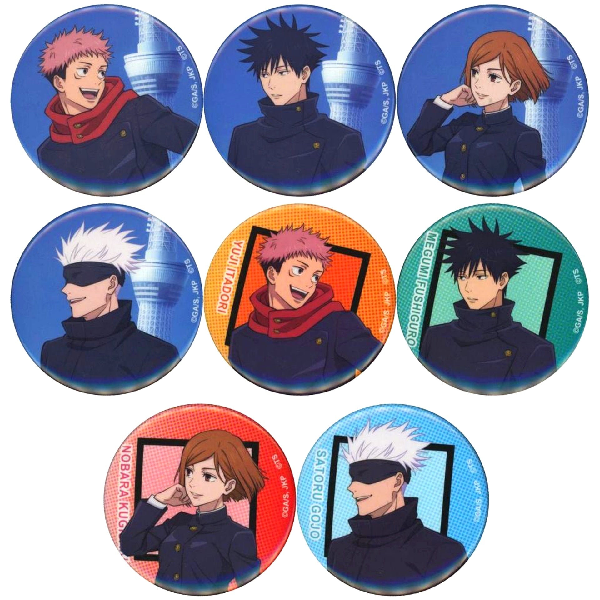 Set of 8 Jujutsu Kaisen Tokyo Skytree Jujutsu Kairo Trading Button [USED]