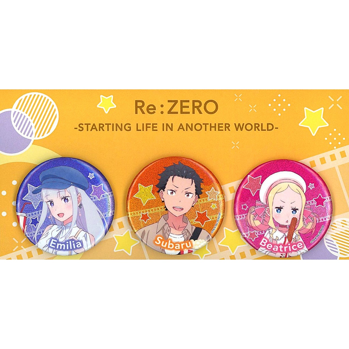 Subaru Natsuki Emilia Beatrice Re:ZERO Starting Life in Another World Glitter Button Set Movie Theater Ver 3rd Season Episode 1 Theatrical Malice Advance Screening [USED]