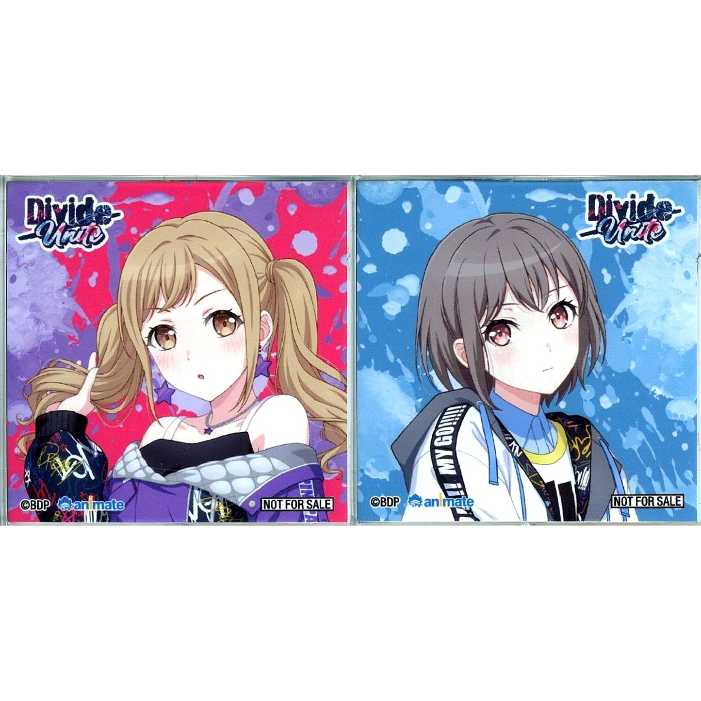 Arisa Ichigaya & Tomori Takamatsu BanG Dream PoppinParty x MyGO Joint Live Divide Unite Perfect Limited Edition Square Plastic Button Set of 2 Animate Bonus [USED]