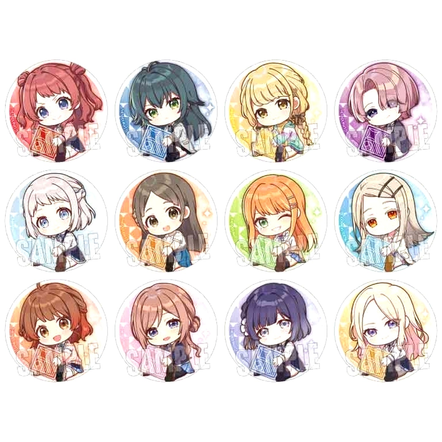 Set of 12 Gakuen Idolmaster Trading Can Badge Gyugyutto [USED]