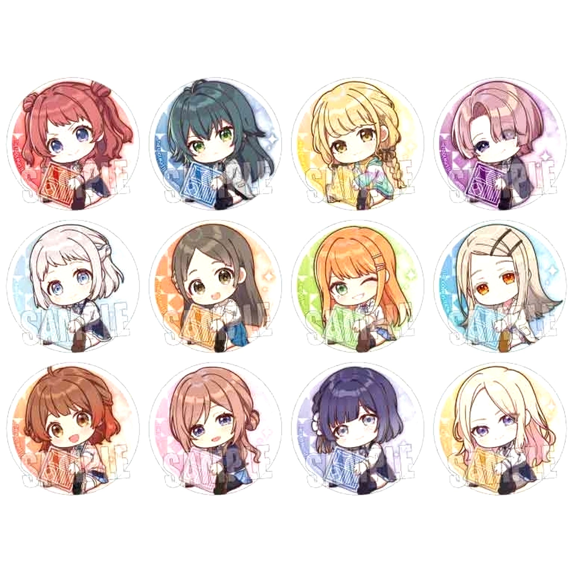 Set of 12 Gakuen Idolmaster Trading Can Badge Gyugyutto [USED]