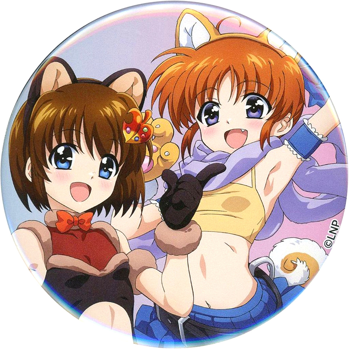 Nanoha Takamachi & Hayate Yagami Illustration Magical Girl Lyrical Nanoha 75mm Button Kujibikido Online Kuji D-5 Prize [USED]