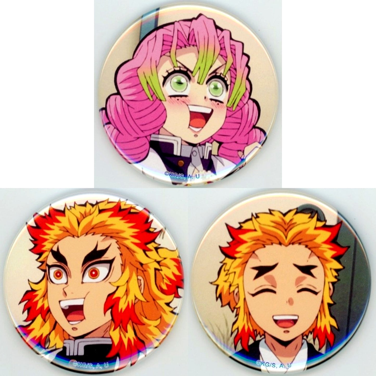 Set of 3 Kyojuro Rengoku Demon Slayer 57mm Button Webshop Kuji Hashira Training Arc Taisho Kosokoso Rumor Tales Prize F [USED]