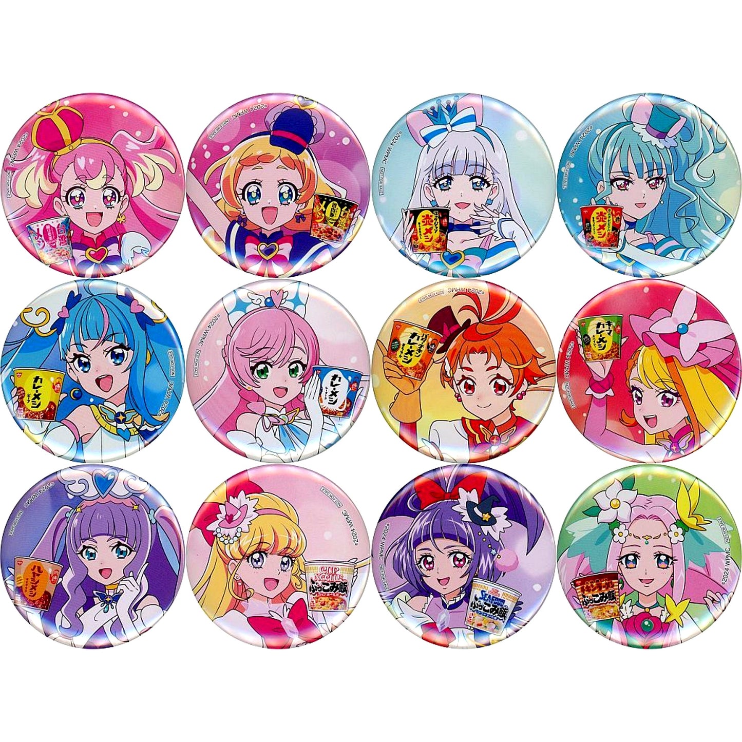 Set of 12 Original Badge Nissin Cup Meshi x Precure Series Wonderful Cup Meshi! Campaign! Target Product Purchase Bonus [USED]