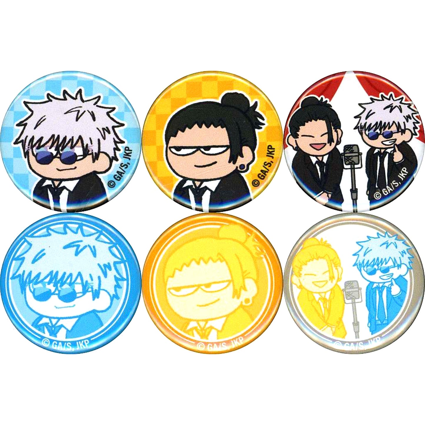 Set of 6 Jujutsu Kaisen Jirori Mamekan Trading Mini Button Kaigyoku Gyokusetsu Suit Ver. [USED]