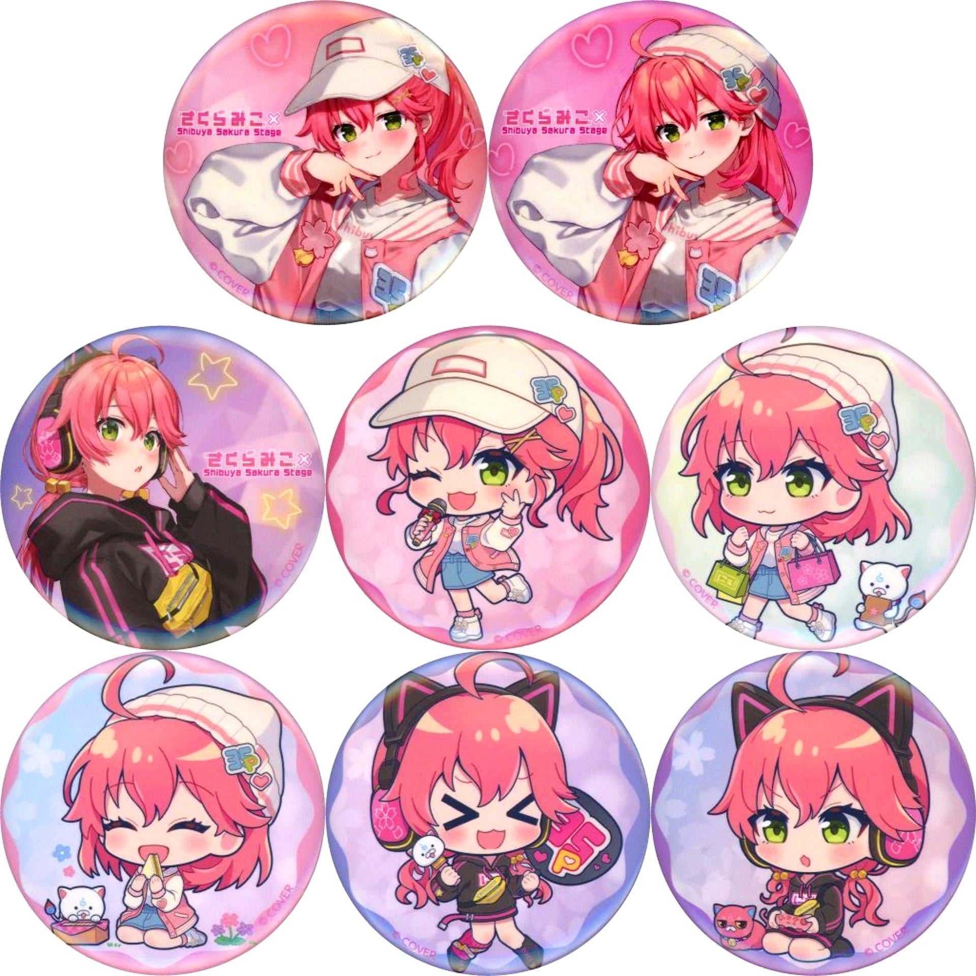 Set of 8 VTuber hololive Sakura Miko x Shibuya Sakura Stage Trading Button [USED]