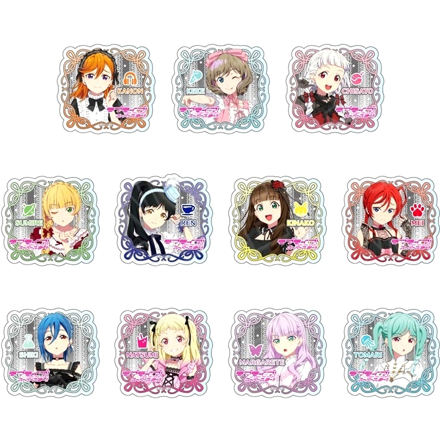 Set of 11 Love Live! Superstar!! Acrylic Badge Lolita Fashion Ver. [USED]
