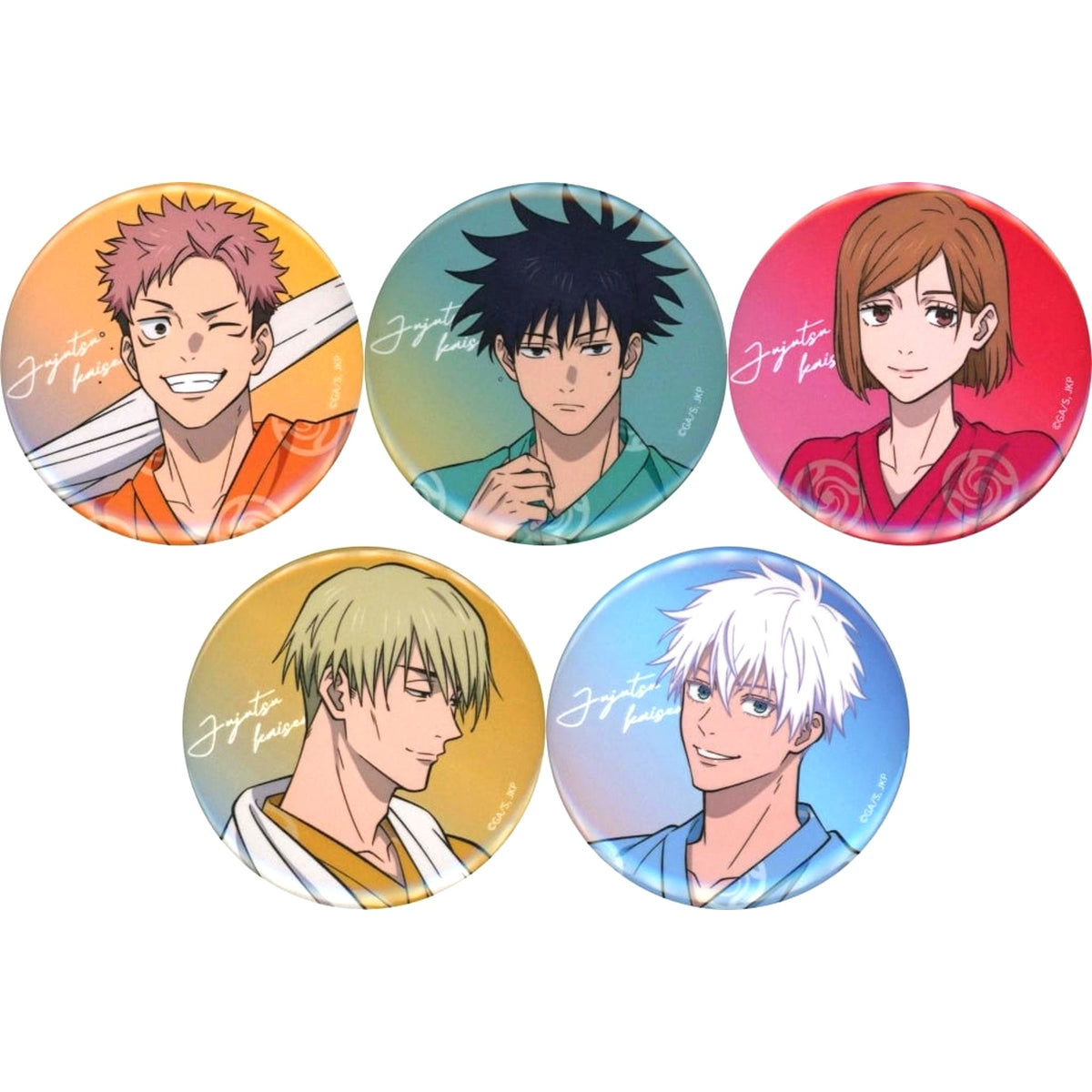 Set of 5 Normal Jujutsu Kaisen Gokurakuyu RAKU SPA Gokuraku Juju Yasumi 2 Trading Button Random Holo Included [USED]