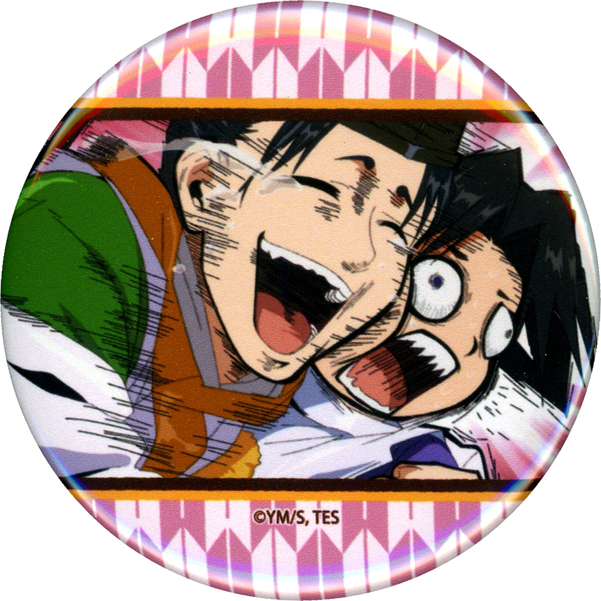 Tokiyuki Hojo and Yorishige Suwa Surprised Hug The Elusive Samurai x Bakudanyaki Honpo Ikebukuro Store Exclusive Pop-up Trading Button [USED]