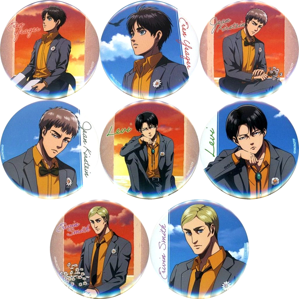 Set of 8 Attack on Titan in E-DINER Trading Button [USED]