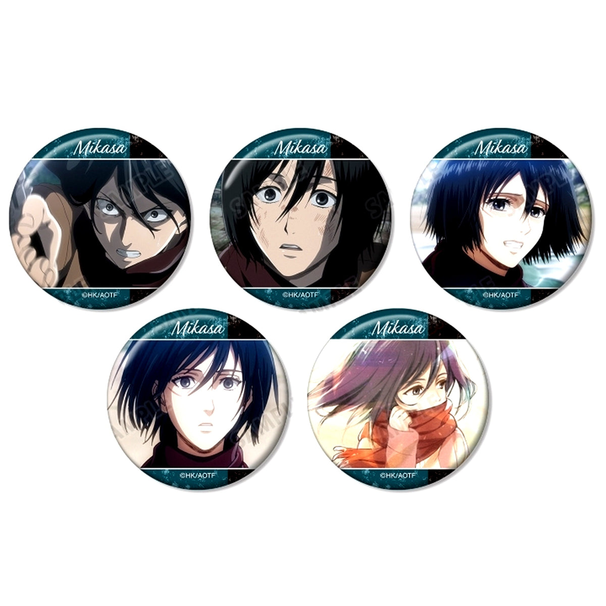 Set of 5 Mikasa Ackerman Attack on Titan Scene Shot Button [USED]