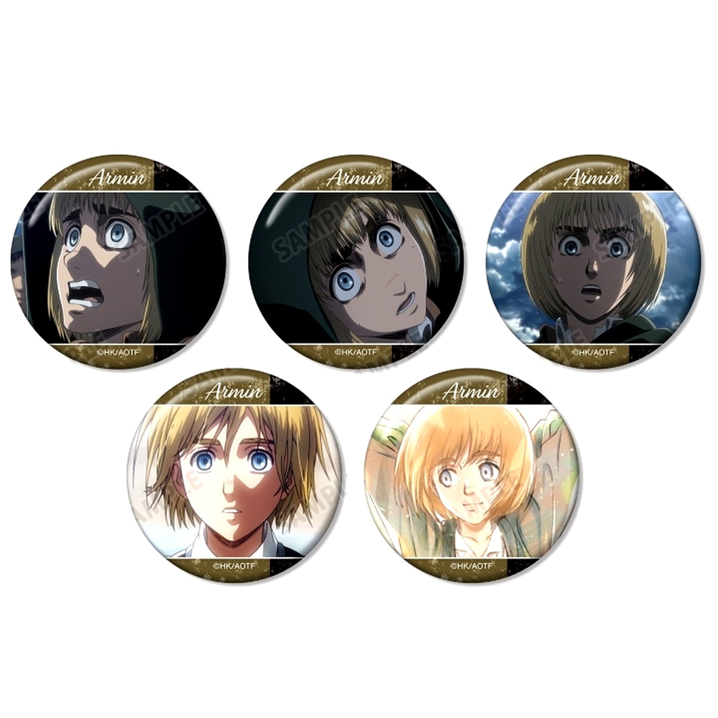 Set of 5 Armin Arlert Attack on Titan Scene Shot Button [USED]