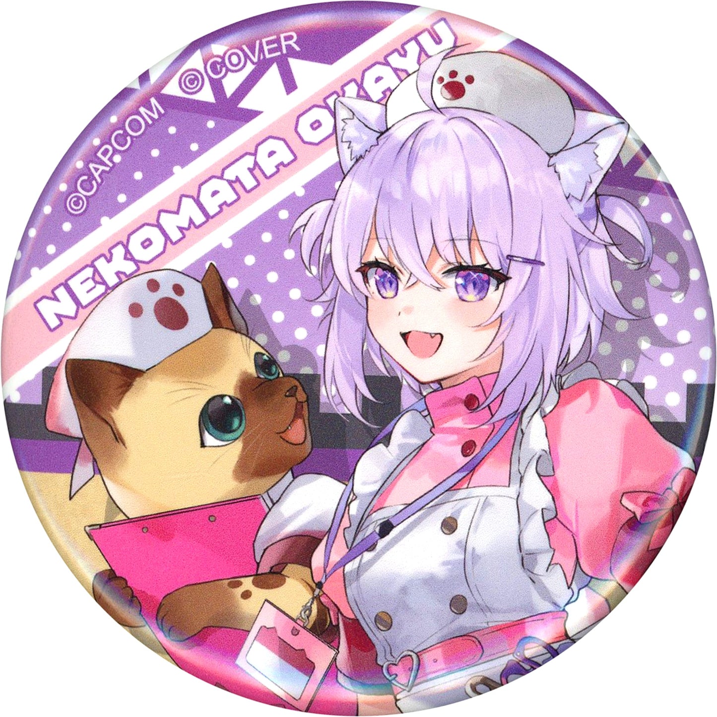 Nekomata Okayu and Khezu Armor Palico Hololive x Monster Hunter Trading Button Hololive and Palico Part 2 Hololive Gamers Capcom Direct Amusement Facility Ltd [USED]