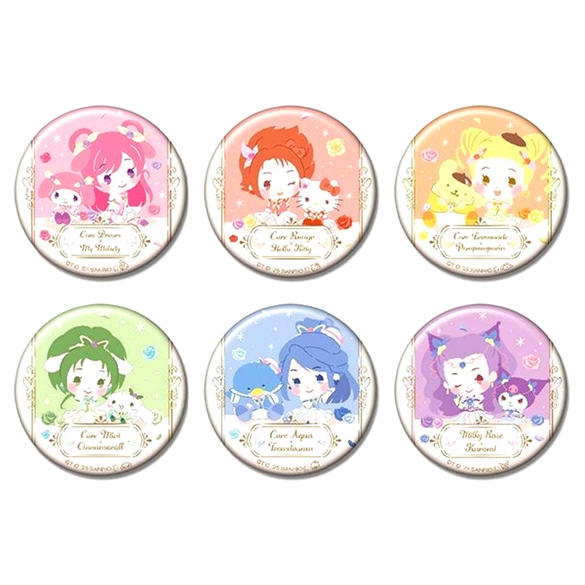 Set of 6 Yes Precure 5 GoGo x Sanrio Characters CAN Badge [USED]