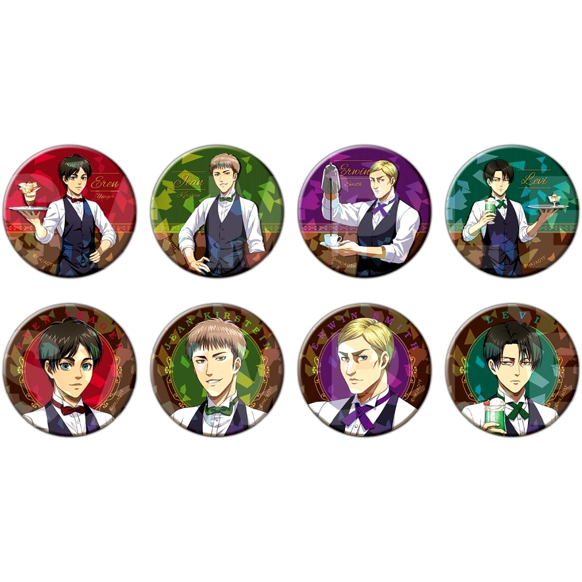 Set of 8 Attack on Titan Cafe Ver Trading Hologram Button [USED]
